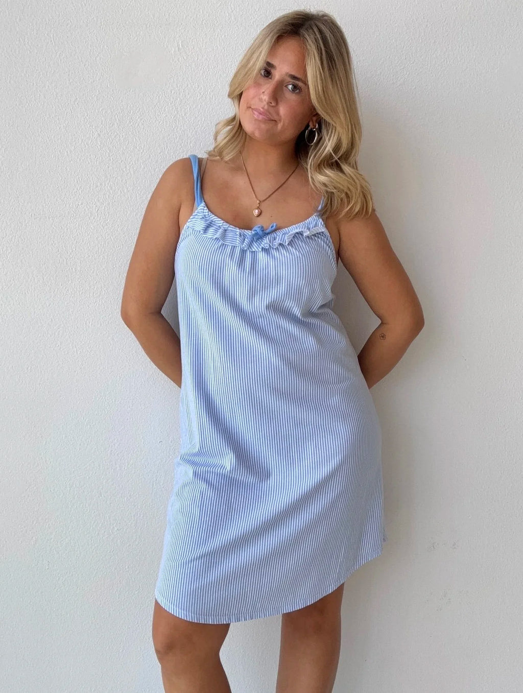 Blue Pinstripe Mini Pajama Dress (Small)