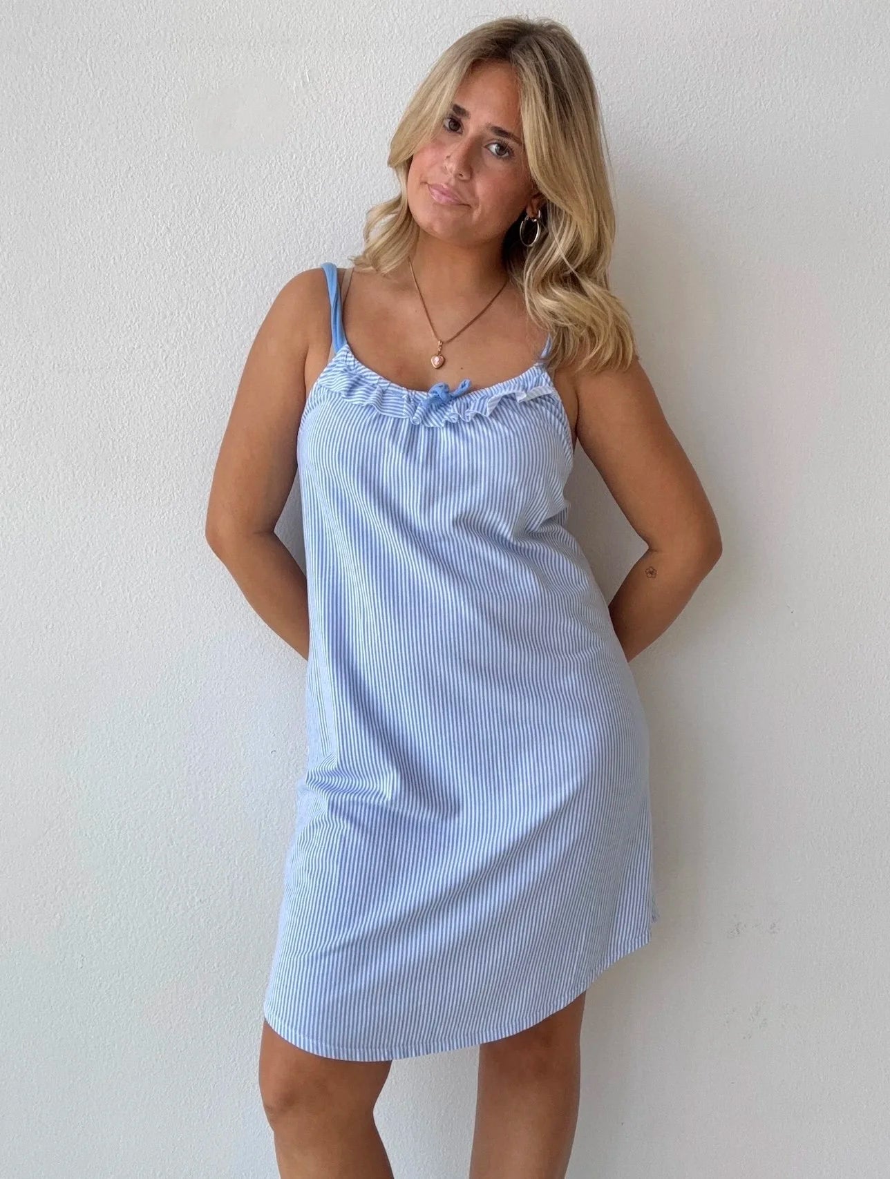 Blue Pinstripe Mini Pajama Dress (Small)