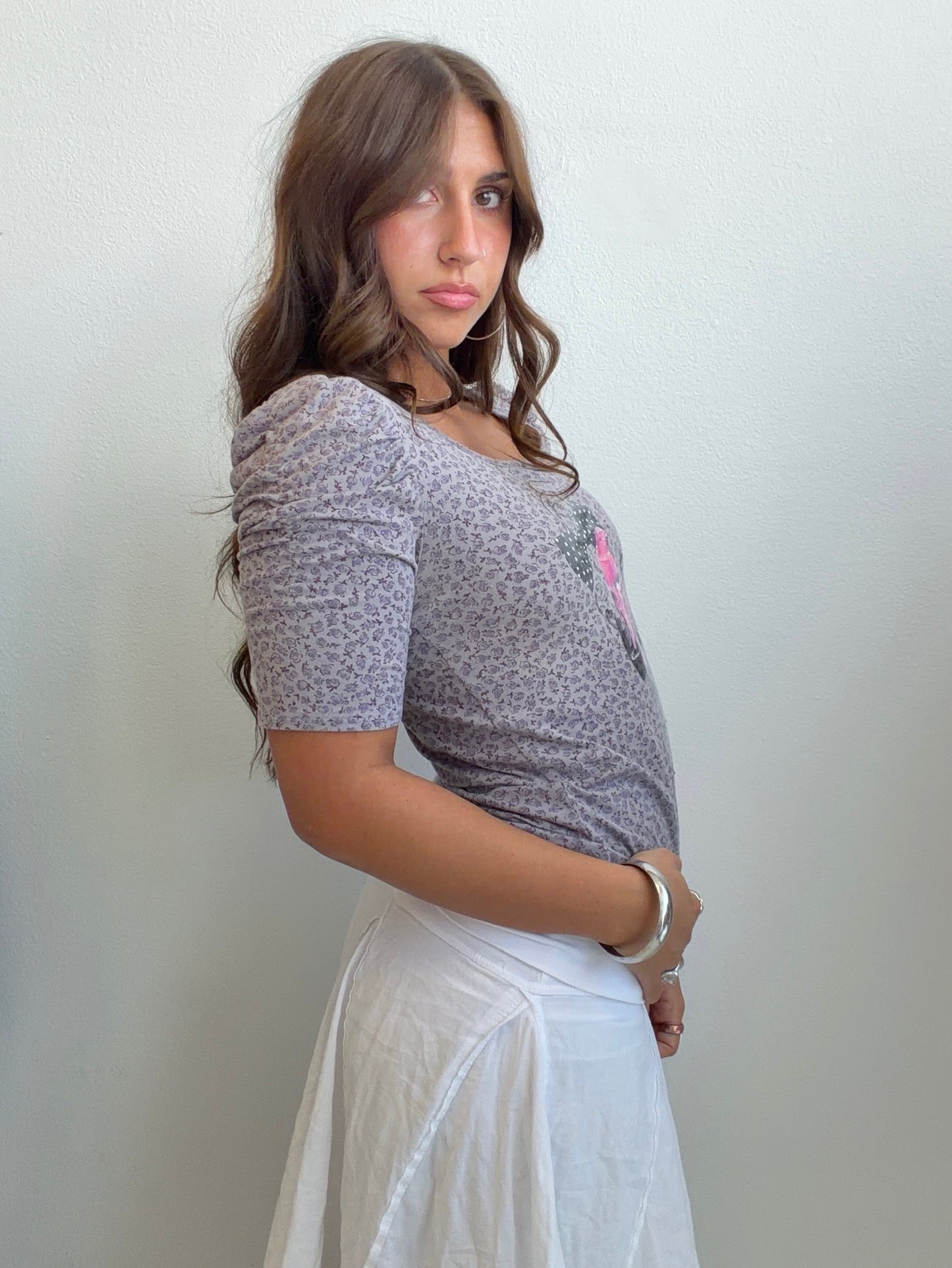 Birdcage Graphic Puff Sleeve Tee (Small)