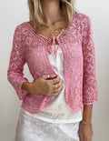 Pink Crochet Tie Cardigan (X-Small)