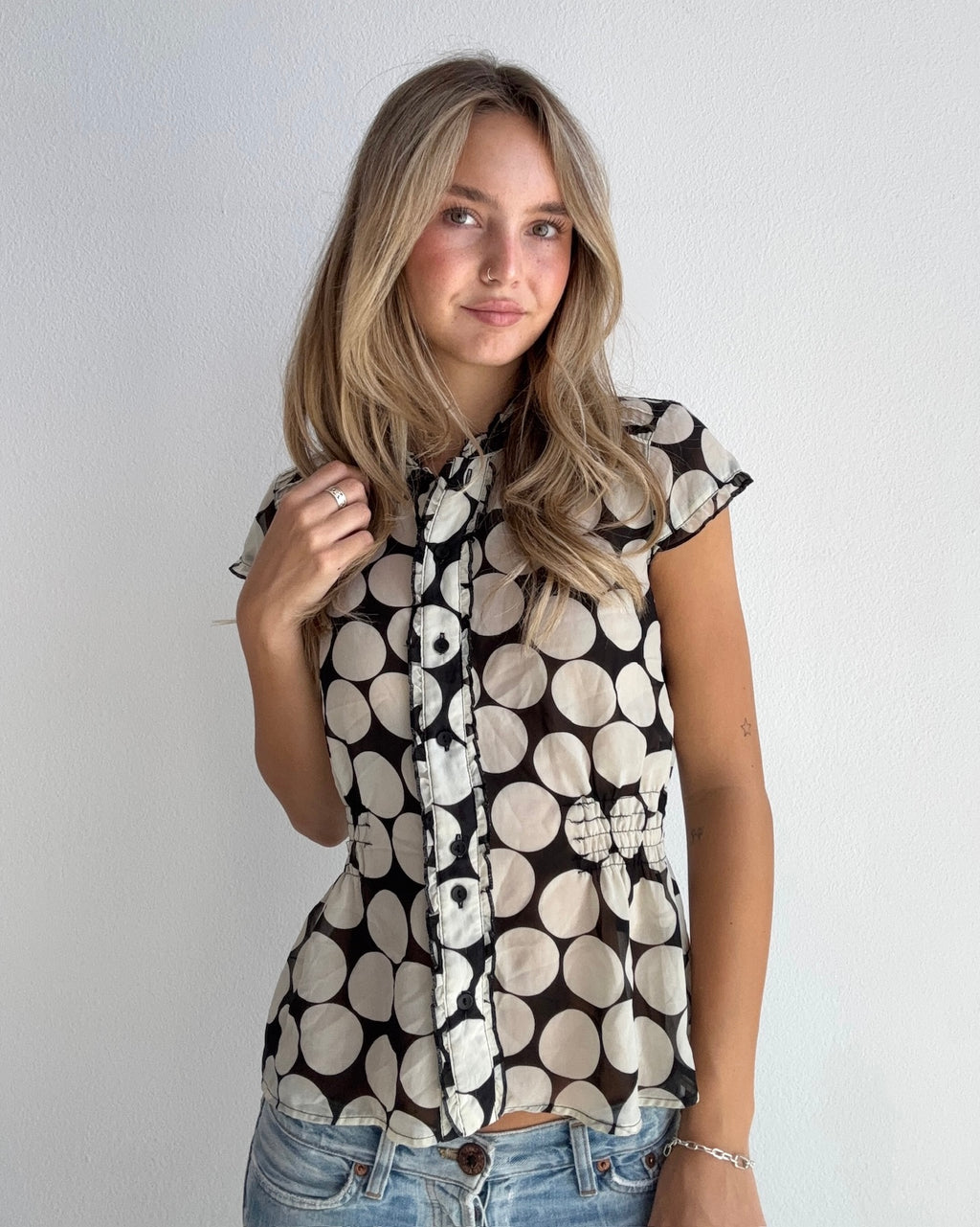 Polka Dot Sheer Blouse (Small)