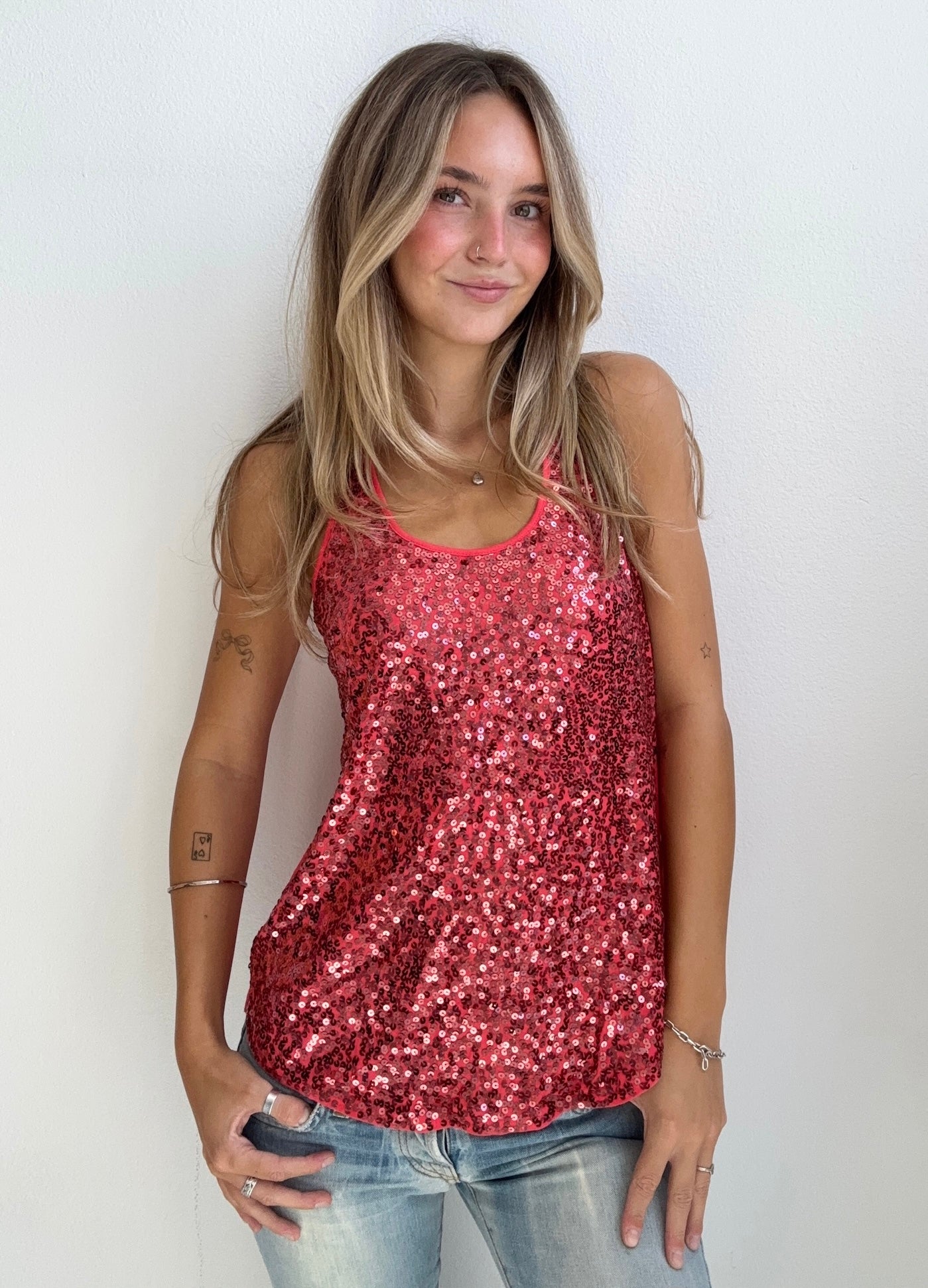 Pink Sequin Tank Top (Small)