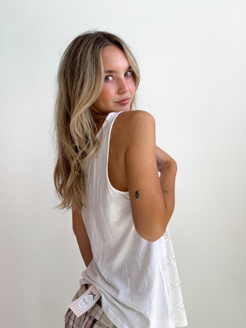Striped Sequin White Tank (Medium)