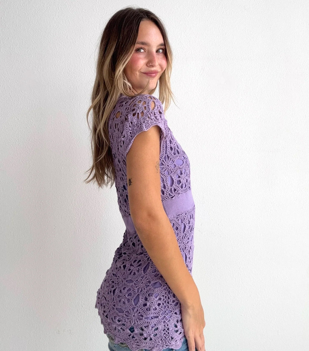 Crochet Lace Silk Blouse Top (Medium)