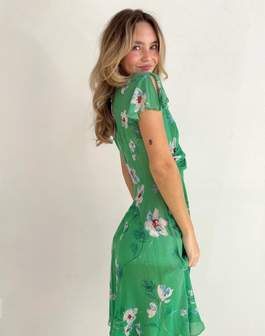 Sheer Green Floral Wrap Dress (XS)