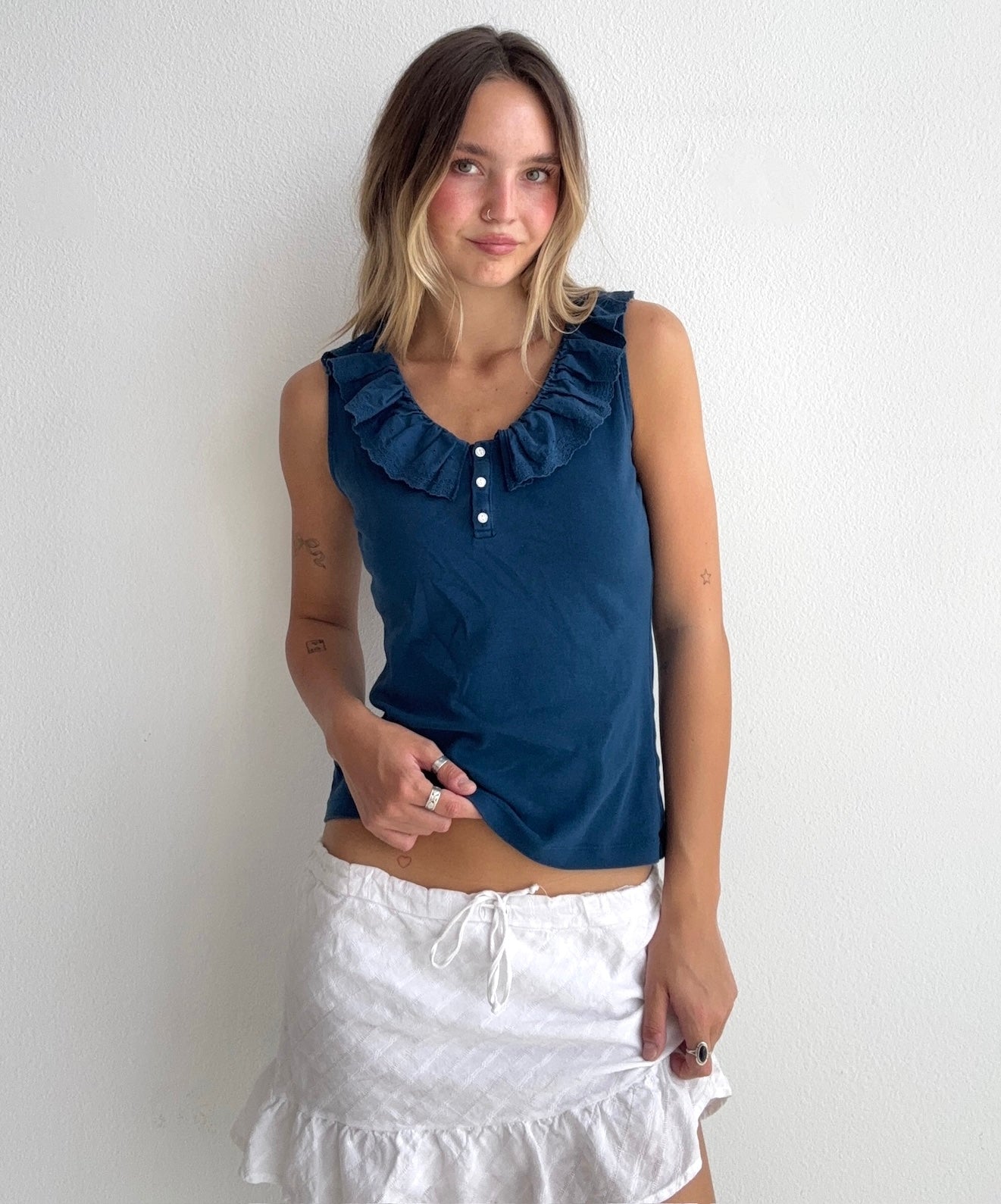 Ruffle Henley Tank Top (Small)
