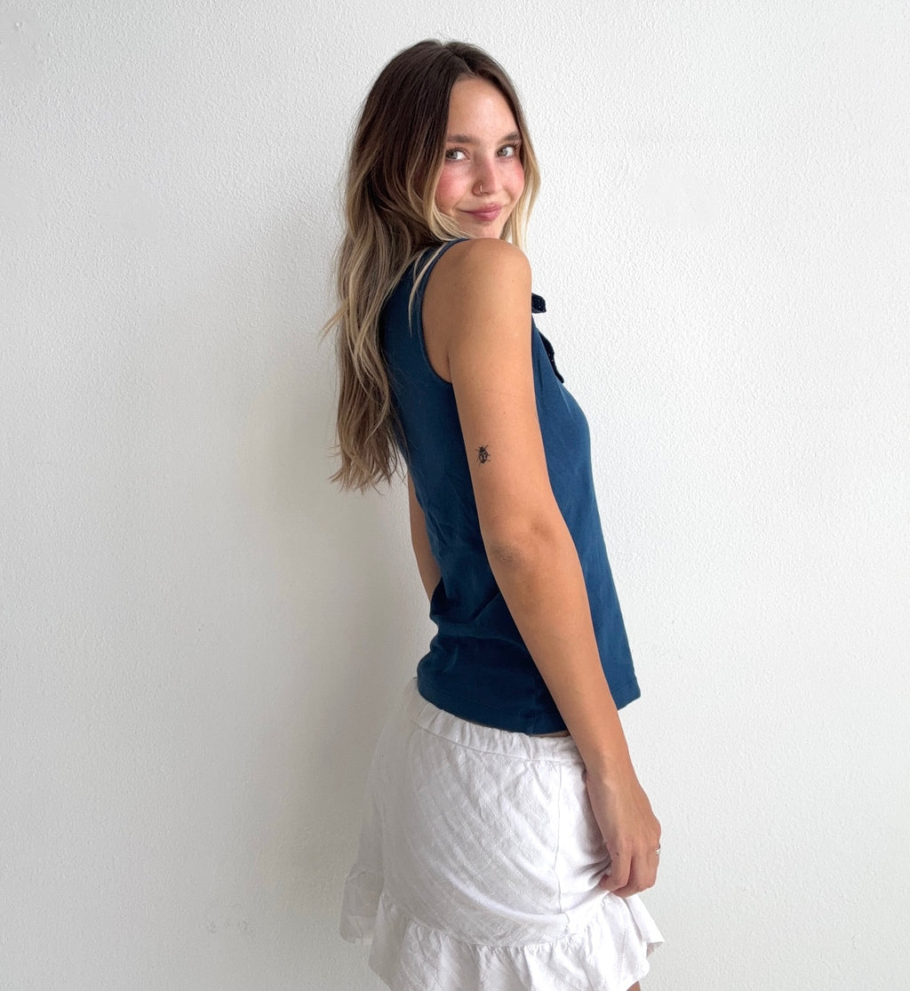 Ruffle Henley Tank Top (Small)