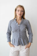 Plaid Button Up Blouse Ruffle Top (Small)