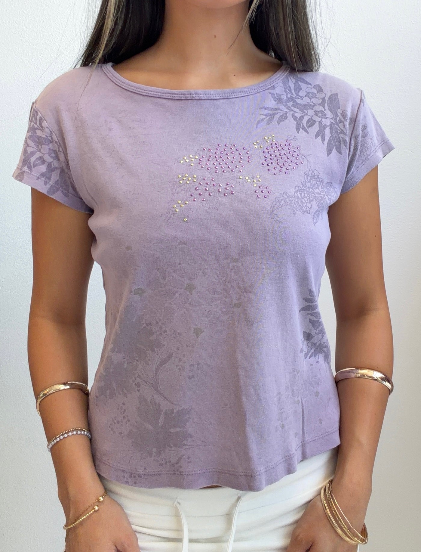 Lavender Floral Rhinestone Tee (Small)