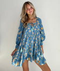Blue Floral Boho Tunic Dress (Small)