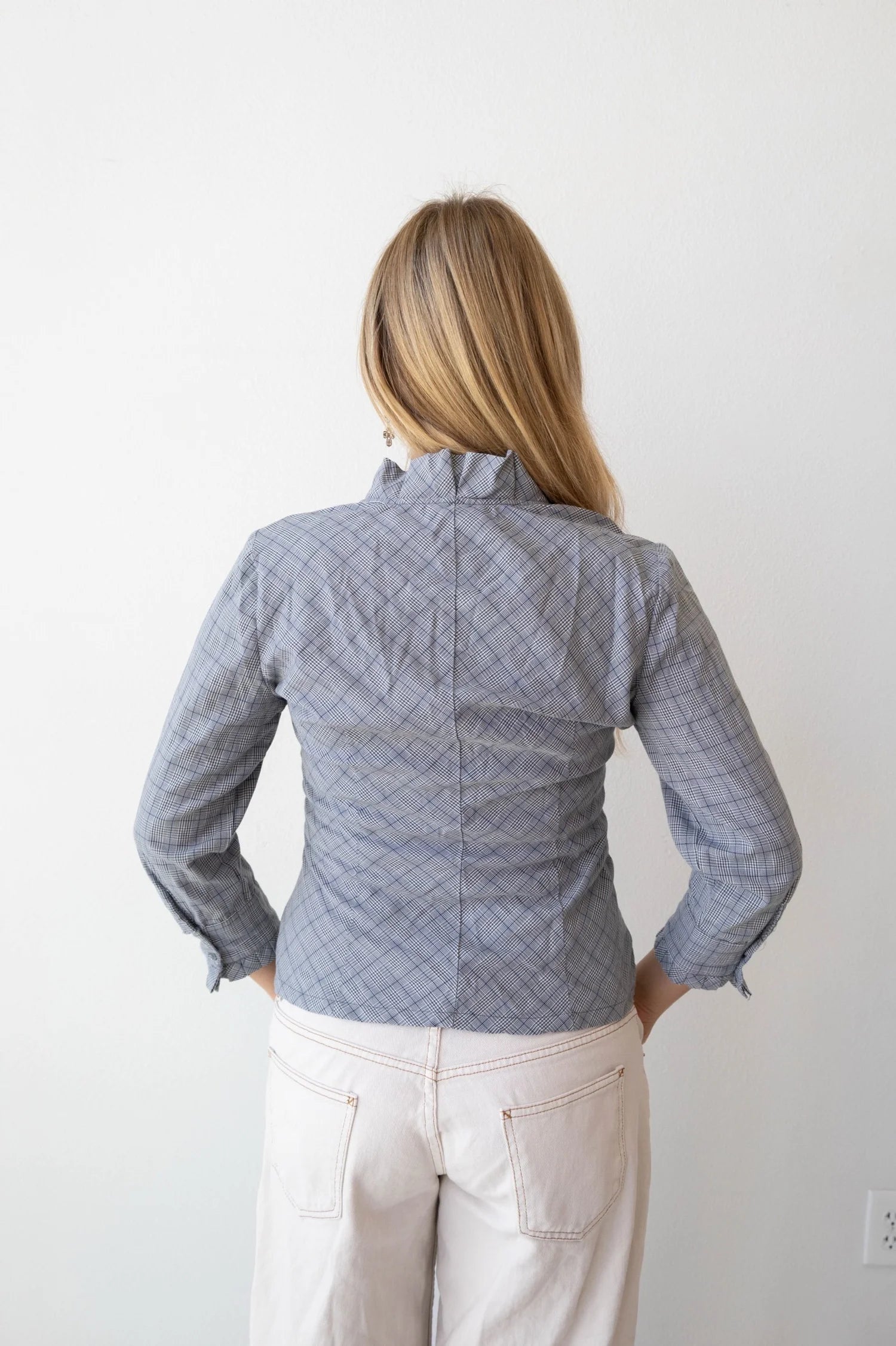 Plaid Button Up Blouse Ruffle Top (Small)