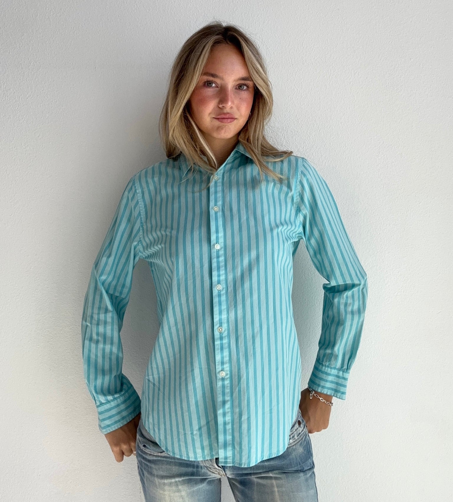 Beachy Blue Stripe Button Up (Medium)