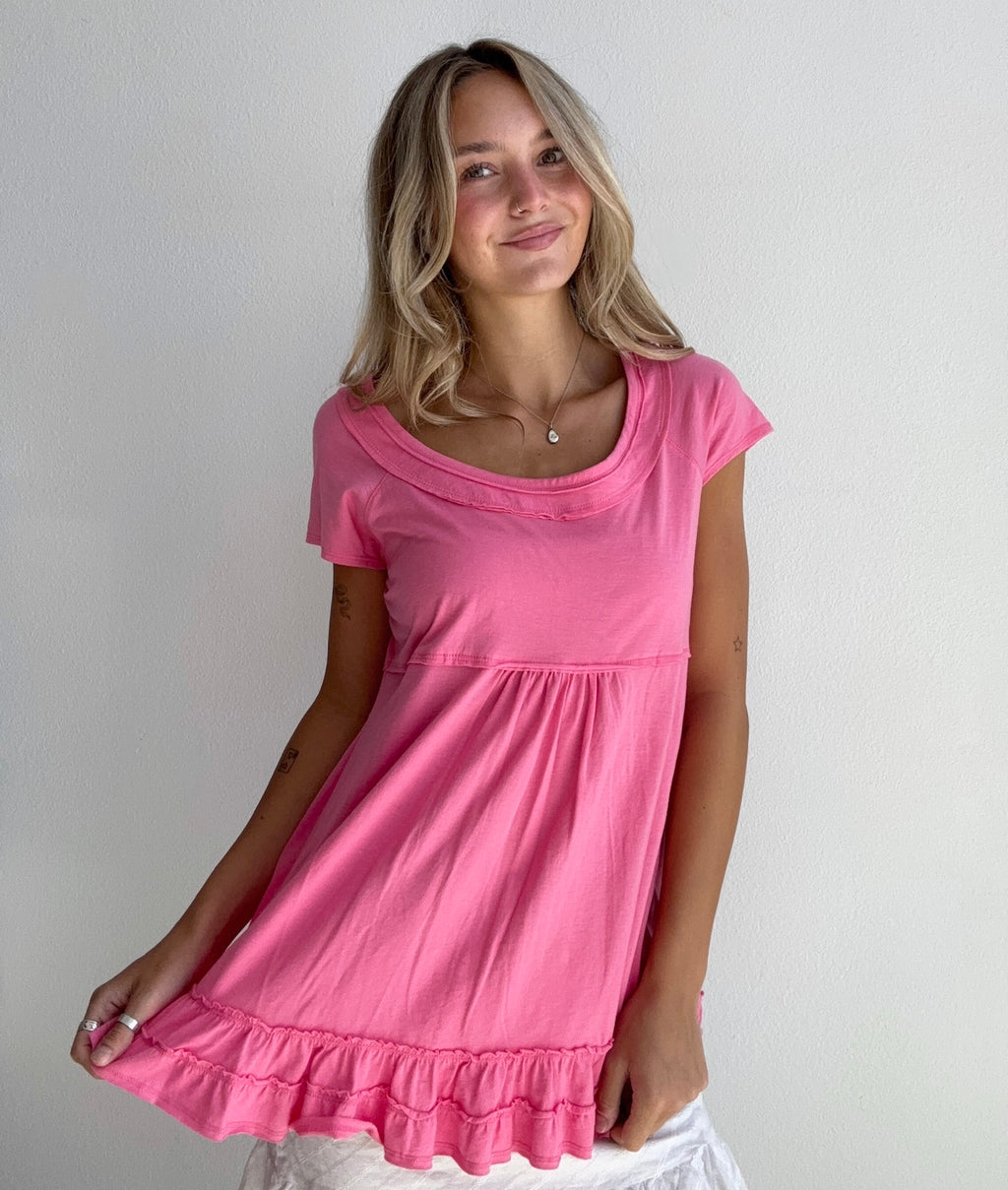 Pink Ruffle Babydoll Top (Small)