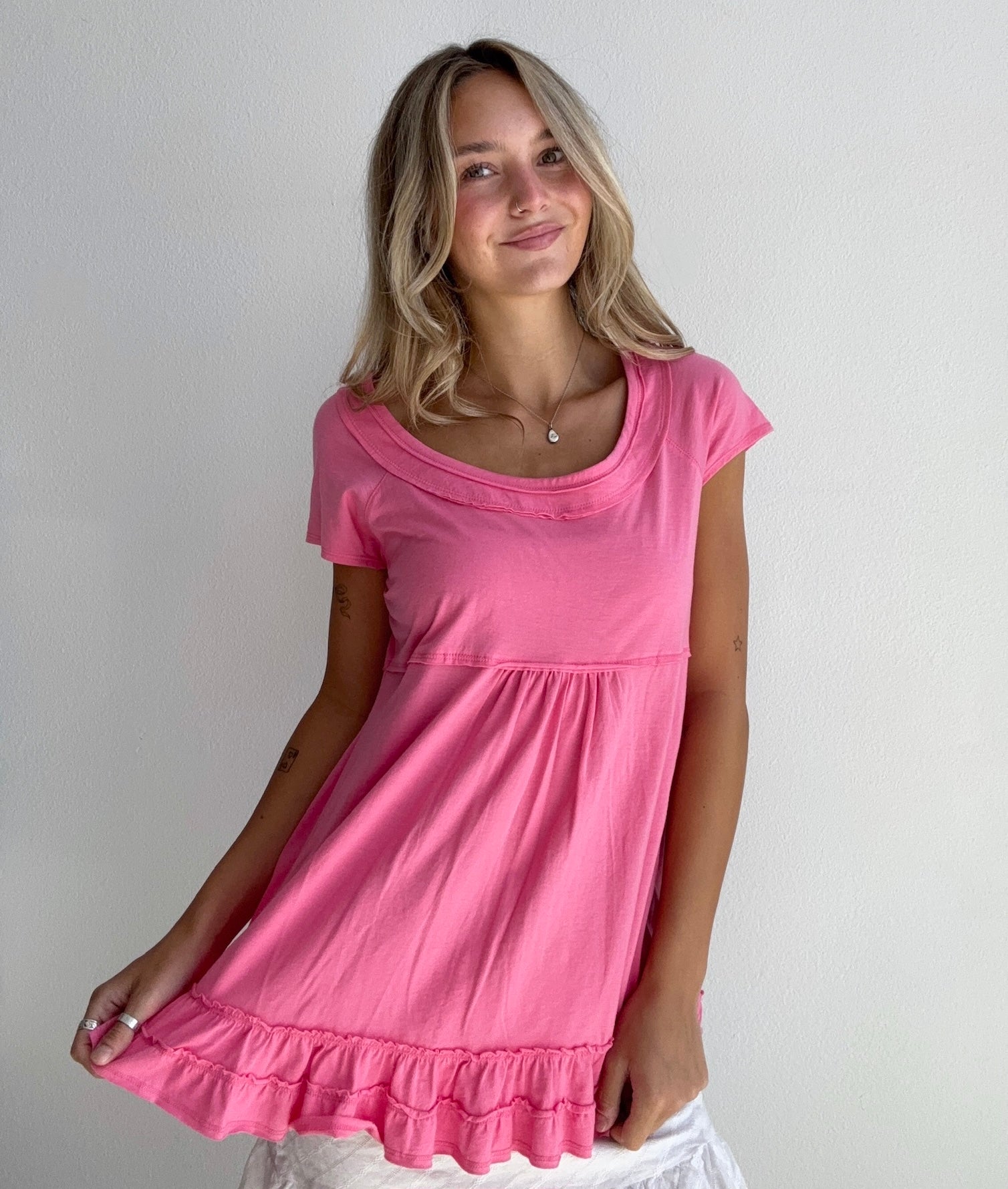 Pink Ruffle Babydoll Top (Small)