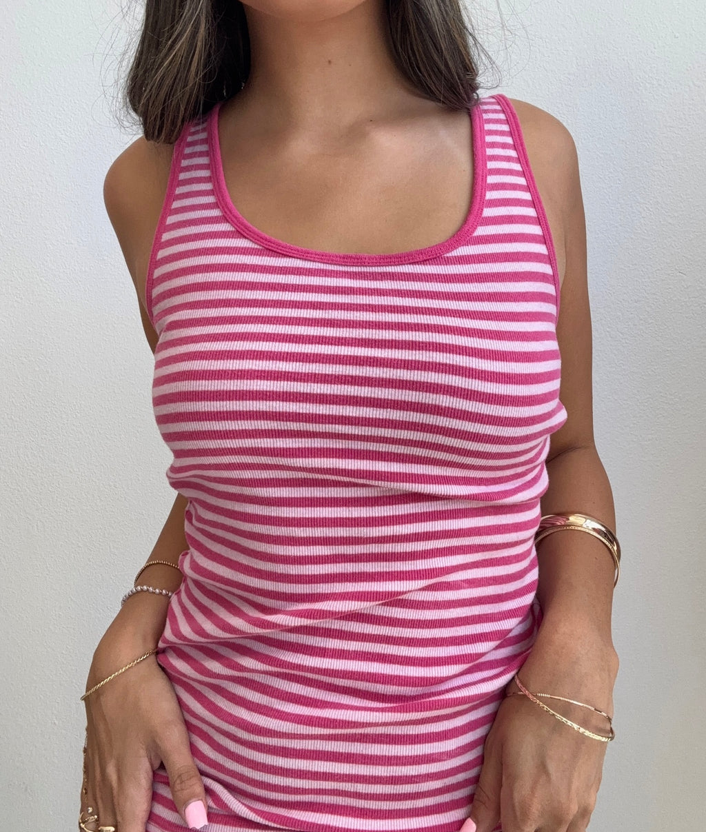 Stretchy Pink Striped Tank (Medium)
