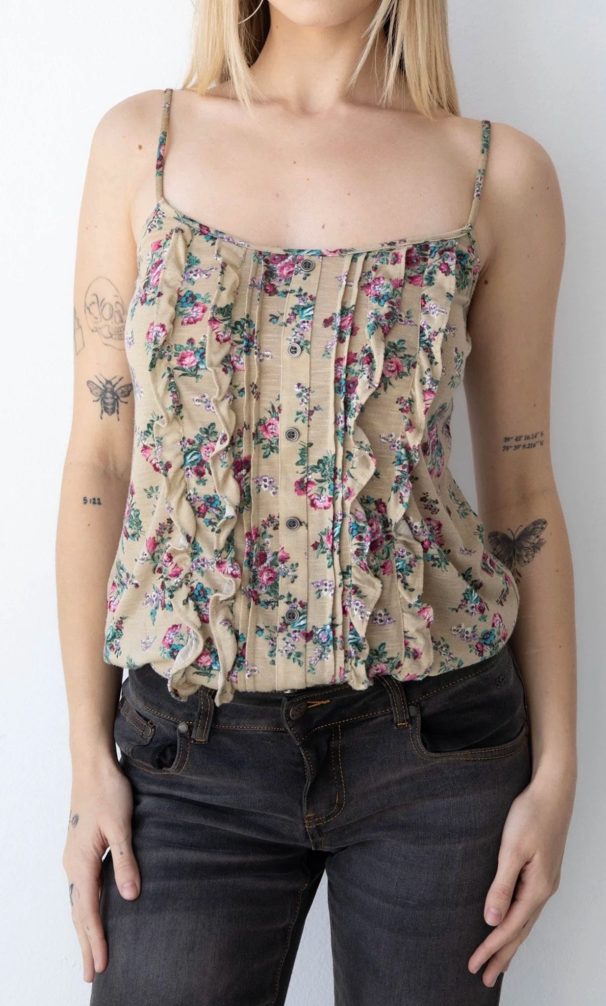 Floral Brown Camisole Ruffle Top (Small)