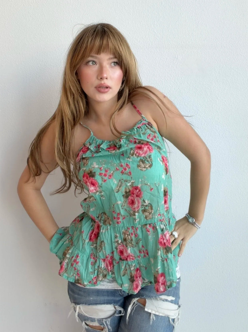 Floral Mint Green Cami Top (Small)