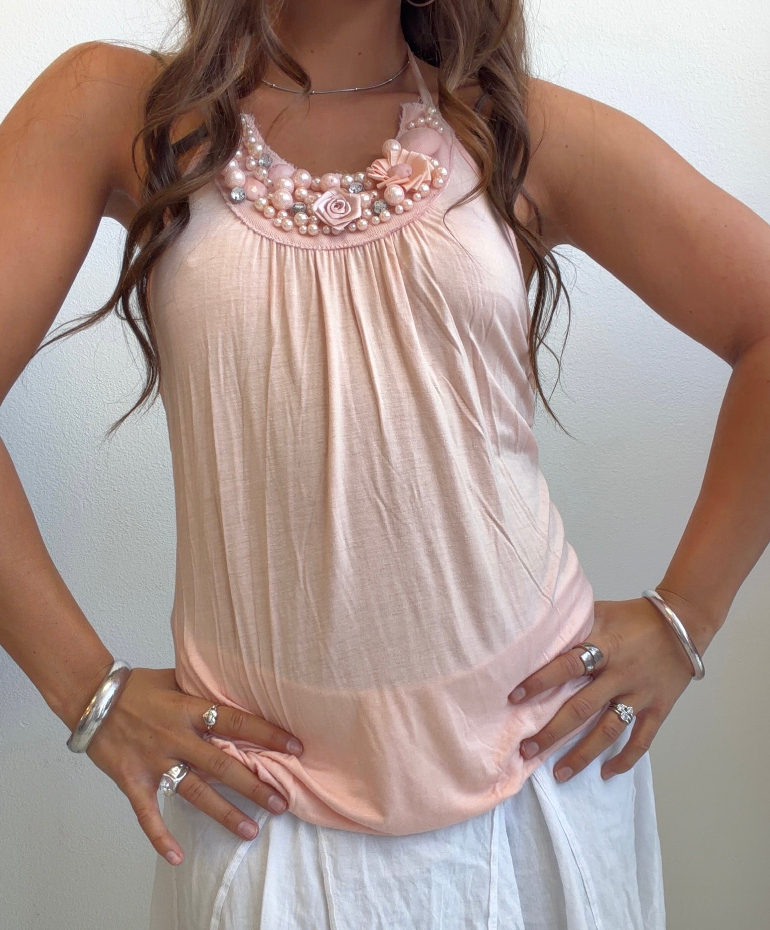 Blush Pearl Embellished Tank (XS/S)