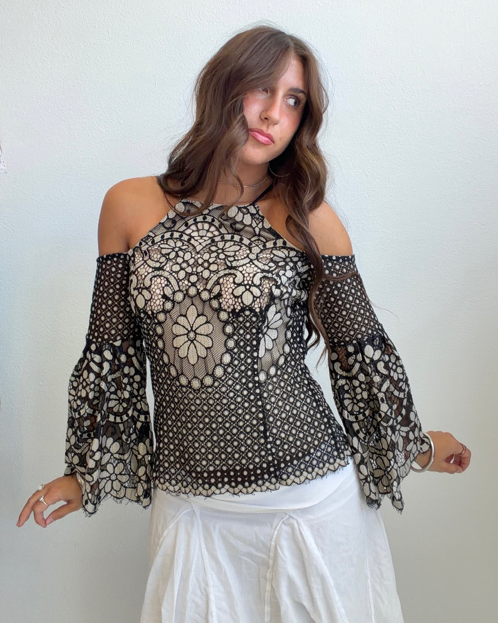 Black Lace Cold Shoulder Top (Small)