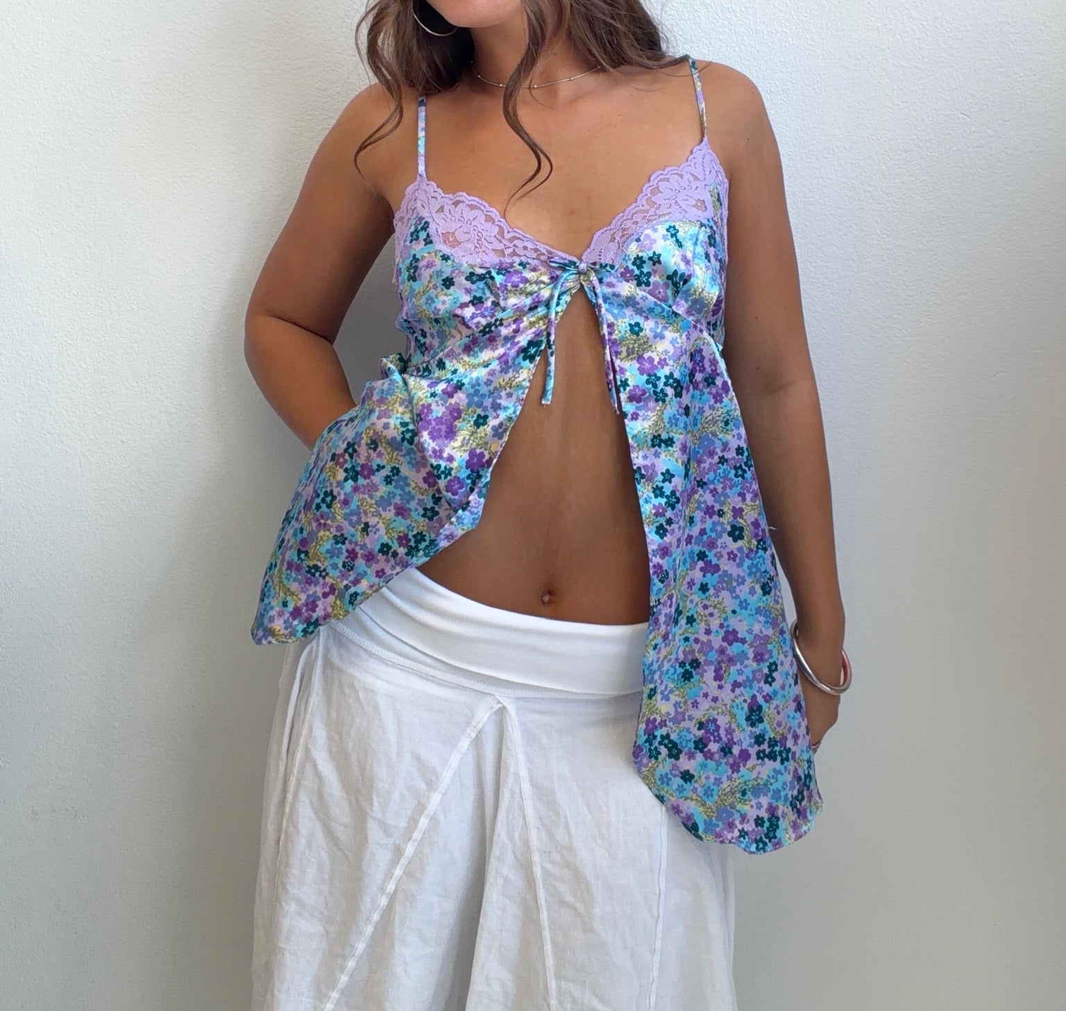 Lavender Floral Lace Babydoll Top (Small)