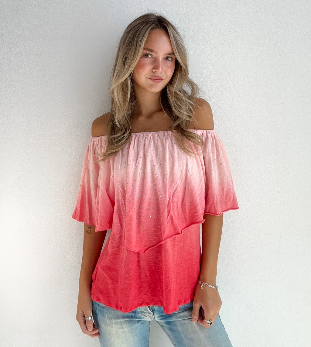 Pink Ombre Off Shoulder Top (Medium)