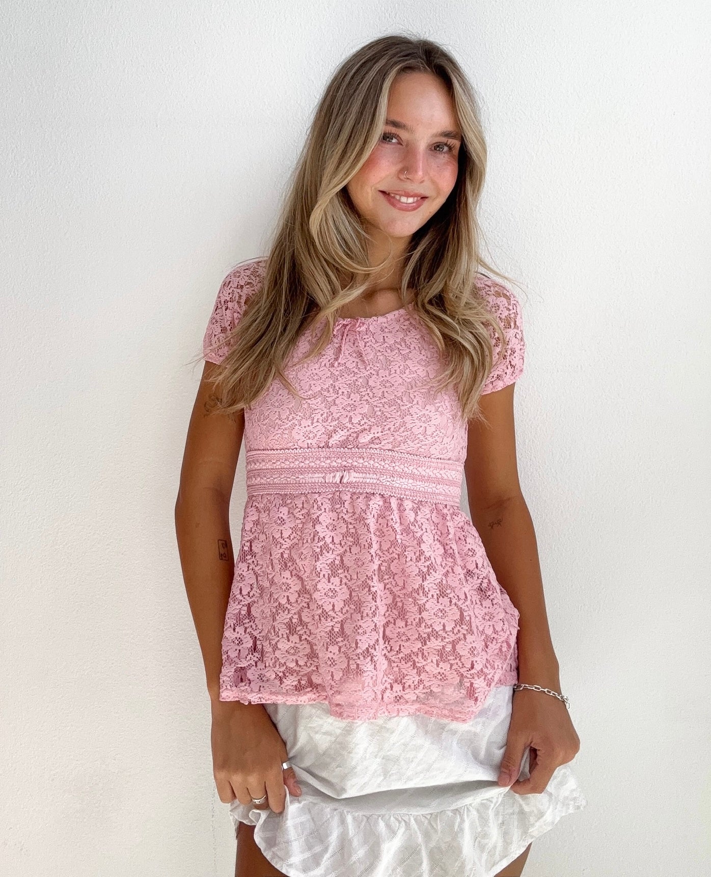Pink Babydoll Lace Top (XS)