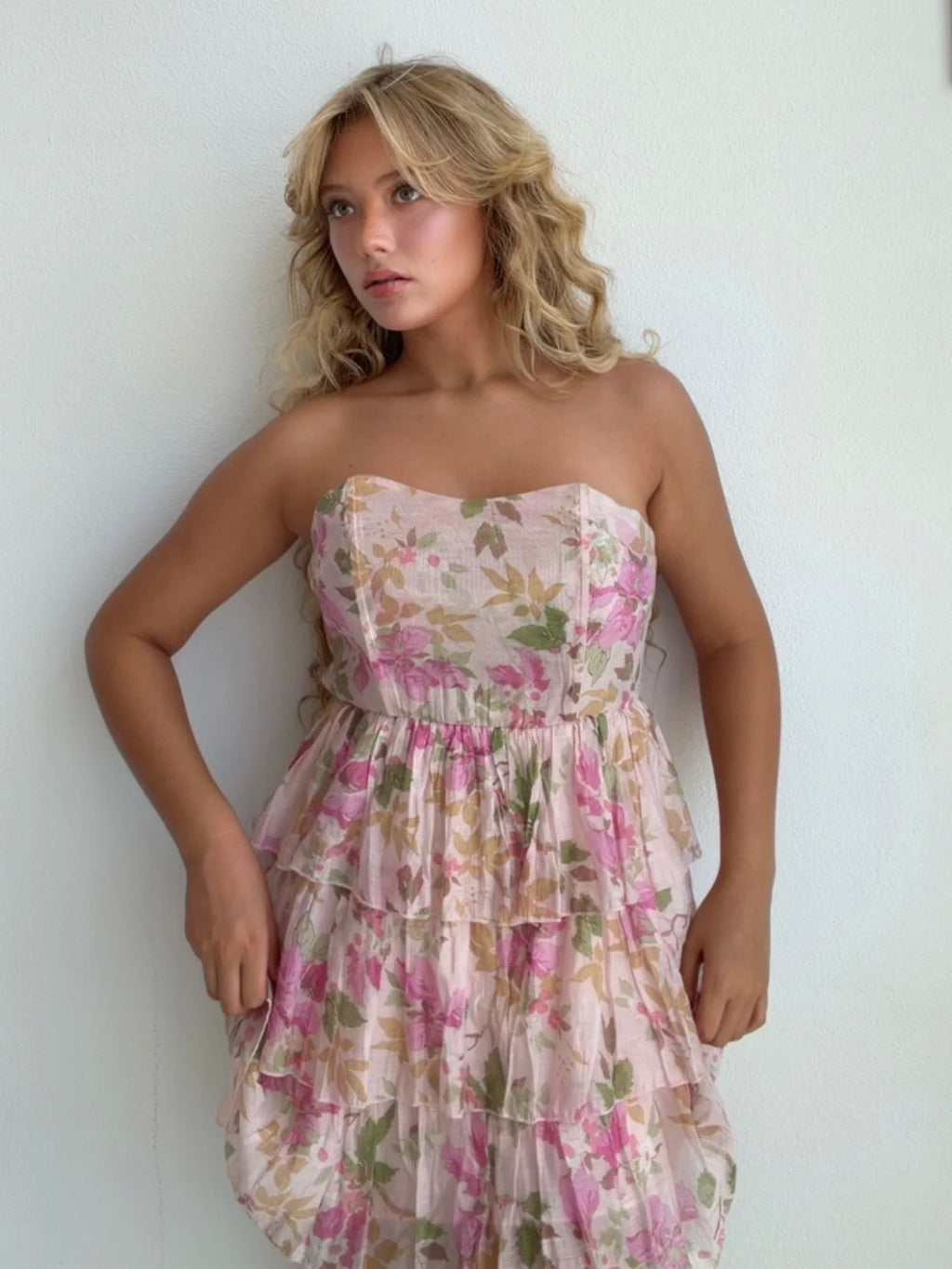 Blush Floral Tiered Dress (Medium)
