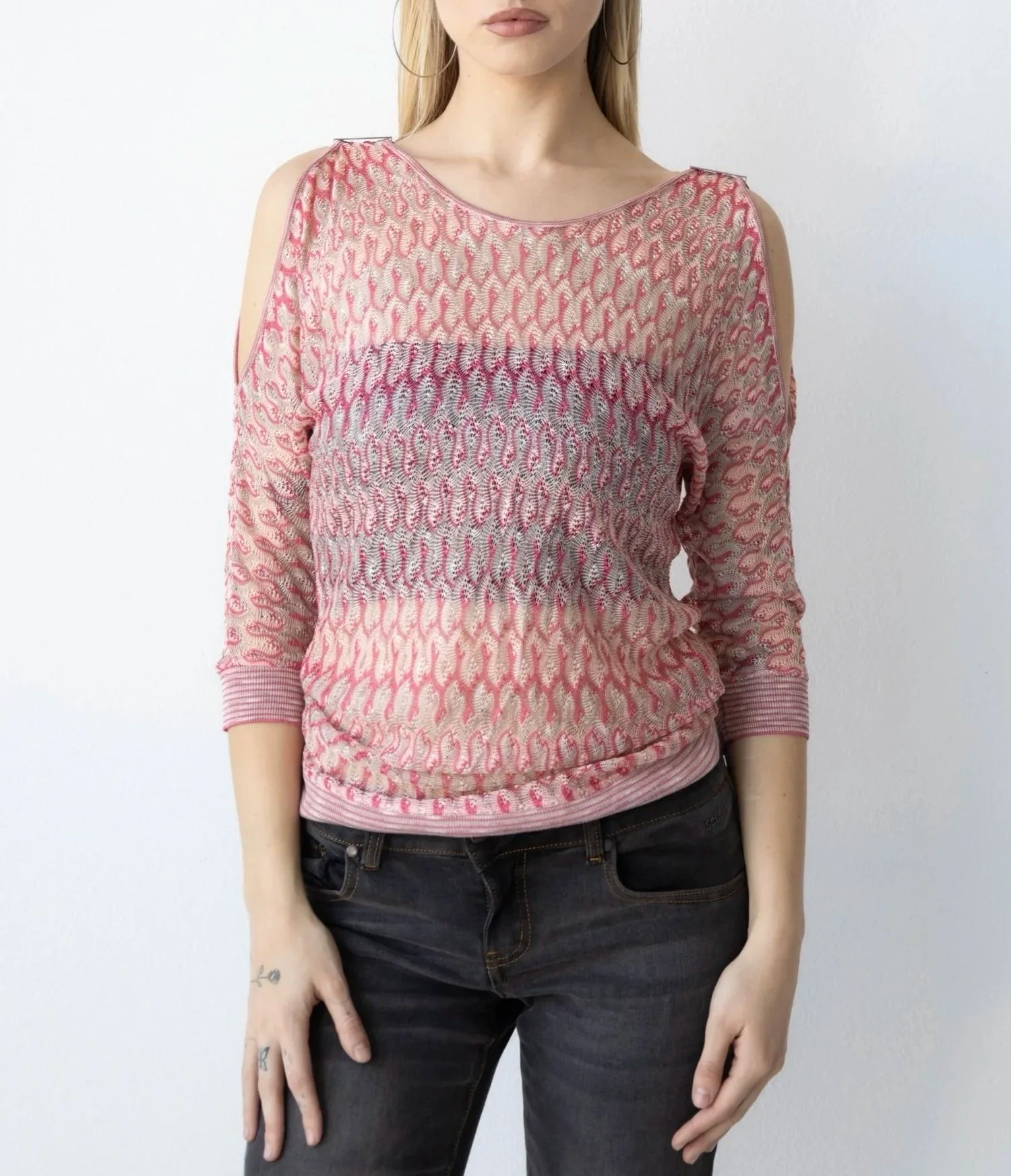 Knit Pink Open Shoulder Top (Small)