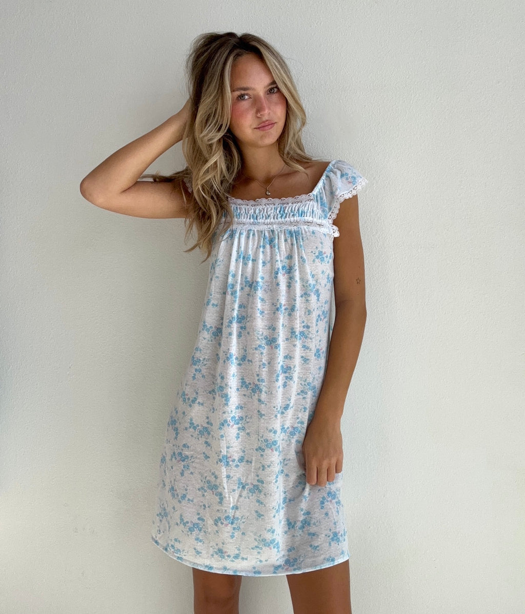 Blue Floral Lounge Dress (Small)
