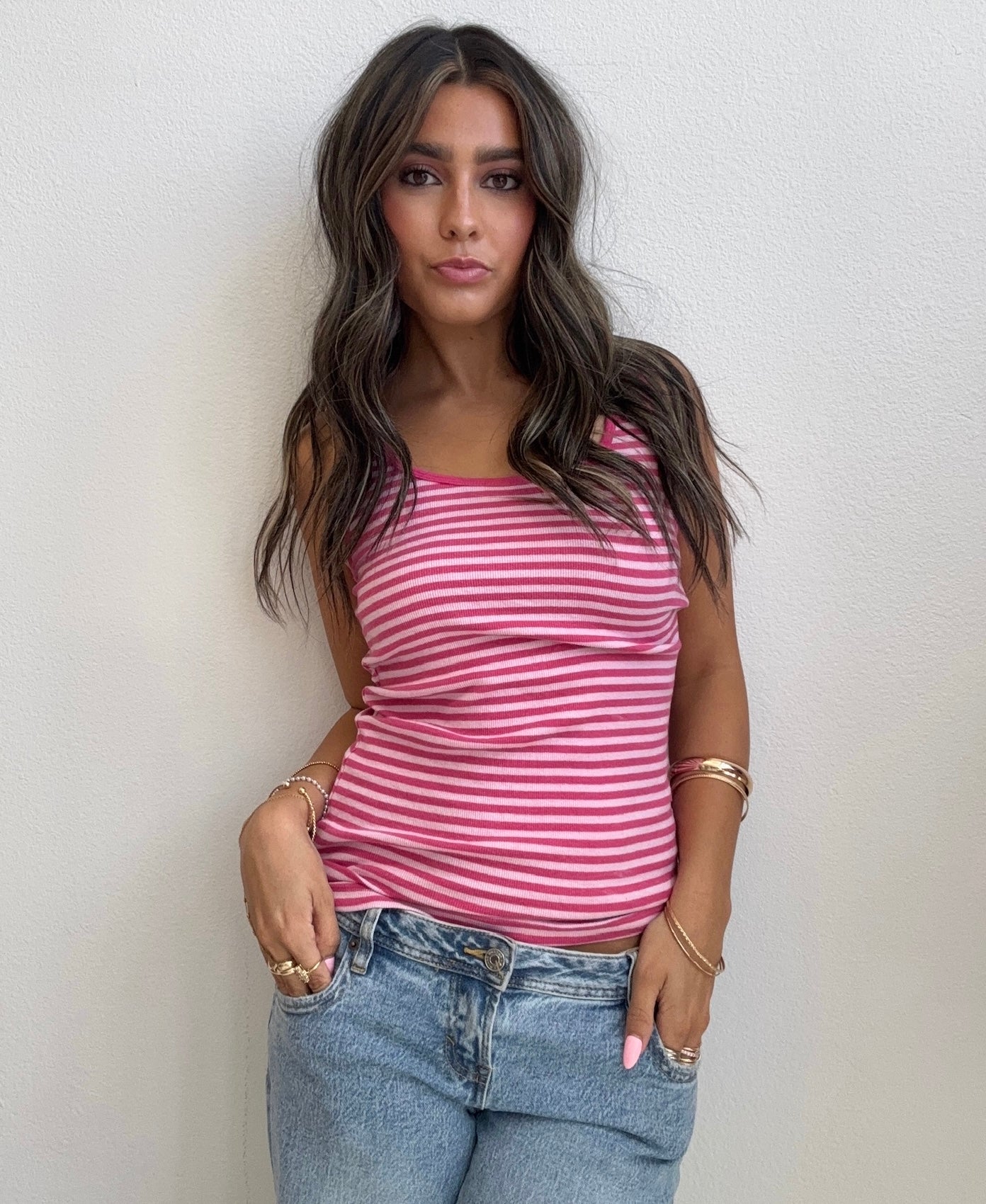 Stretchy Pink Striped Tank (Medium)