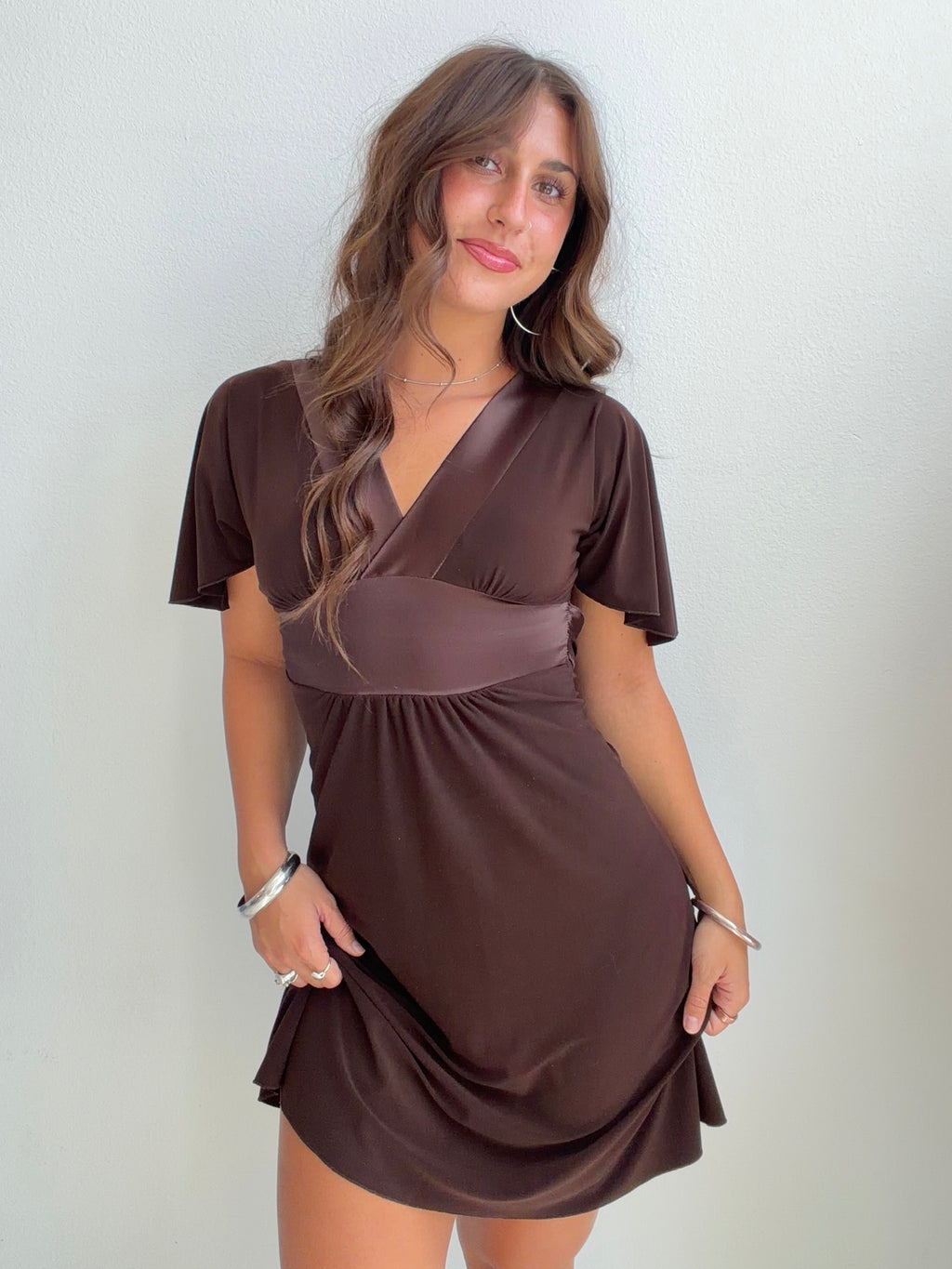 Chocolate Brown Empire Mini Dress (Small)