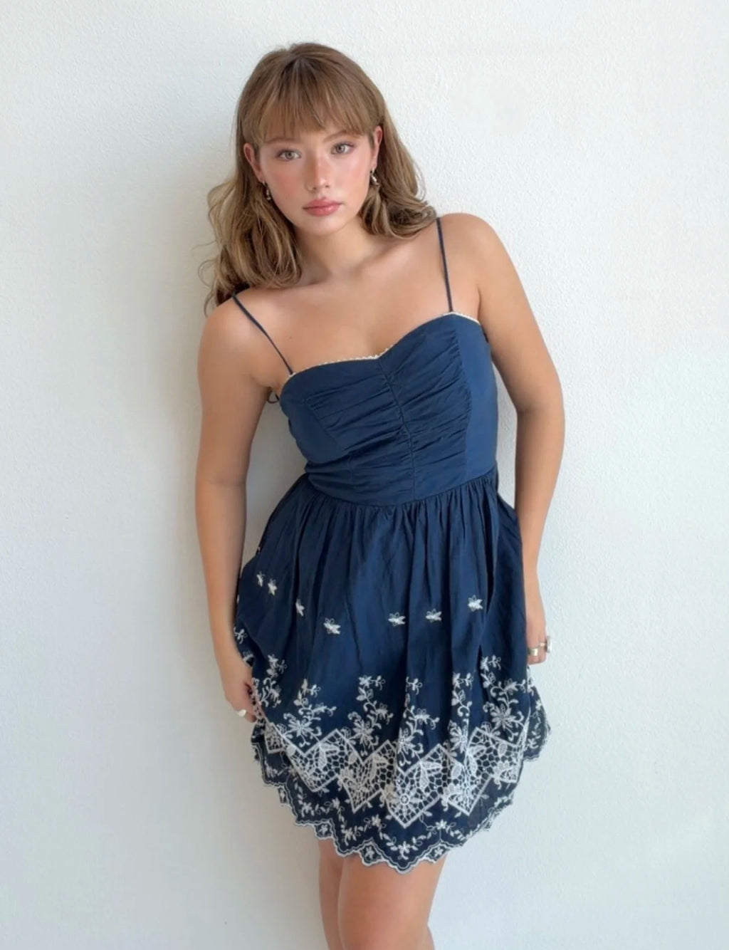 Navy Embroidered Mini Dress (Small)