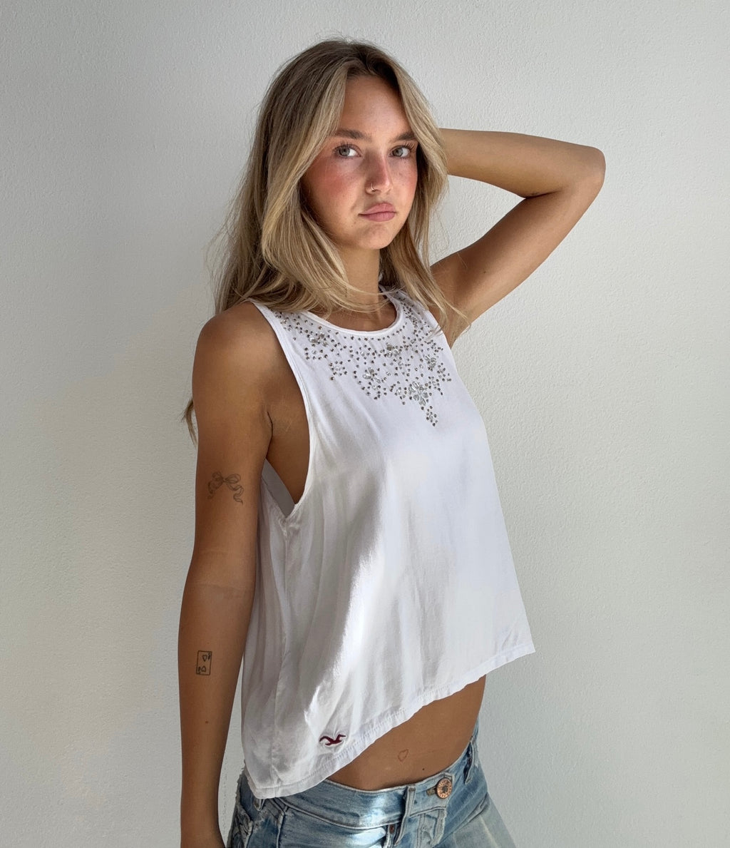 2000’s Hollister White Rhinestone Tank (Small)