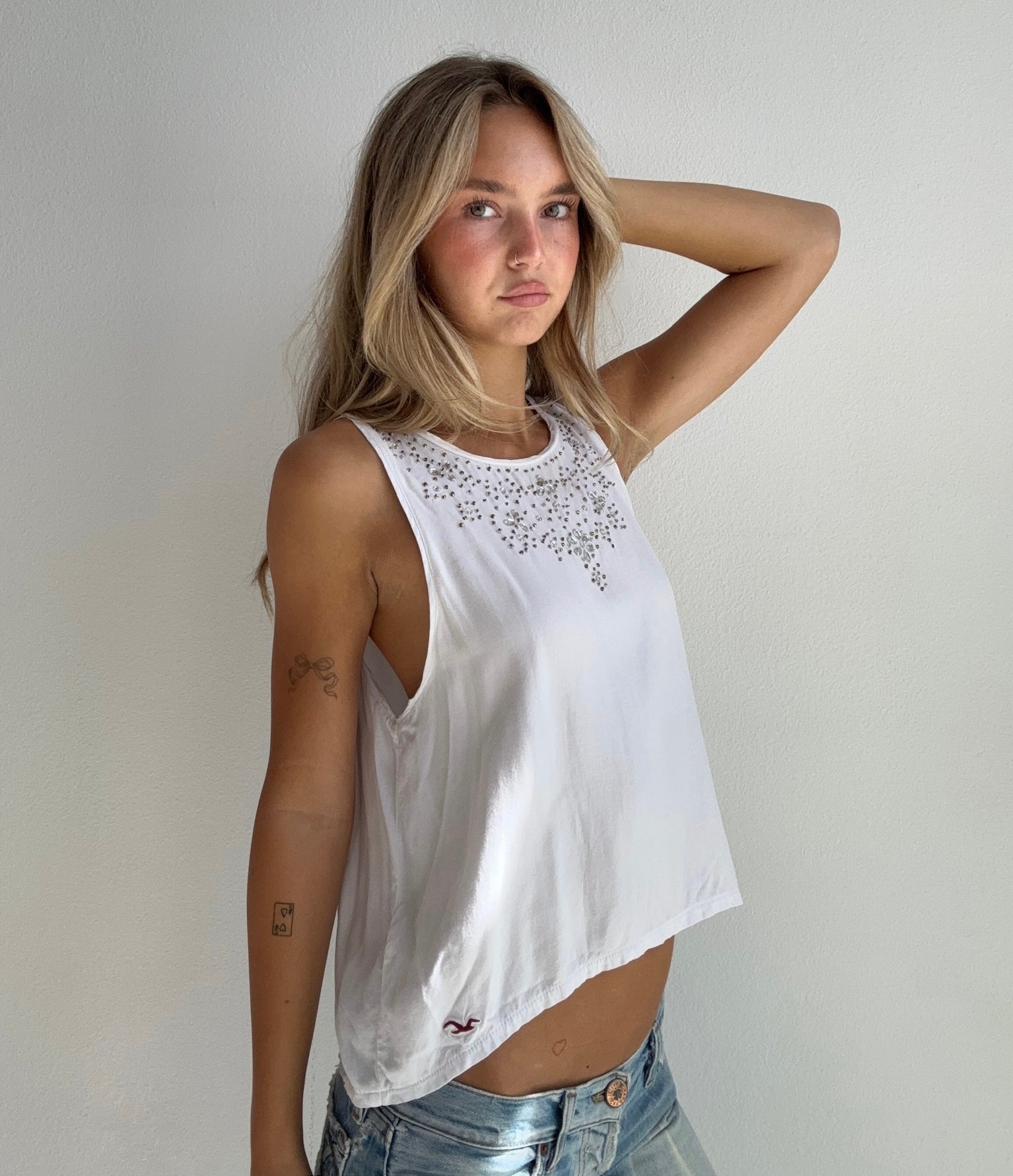 2000’s Hollister White Rhinestone Tank (Small)
