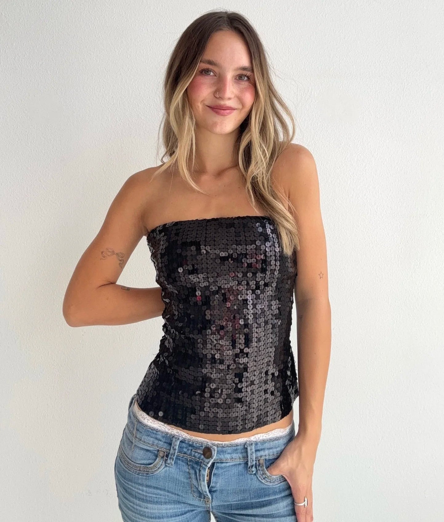 Black Sequin Tube Top (Large)