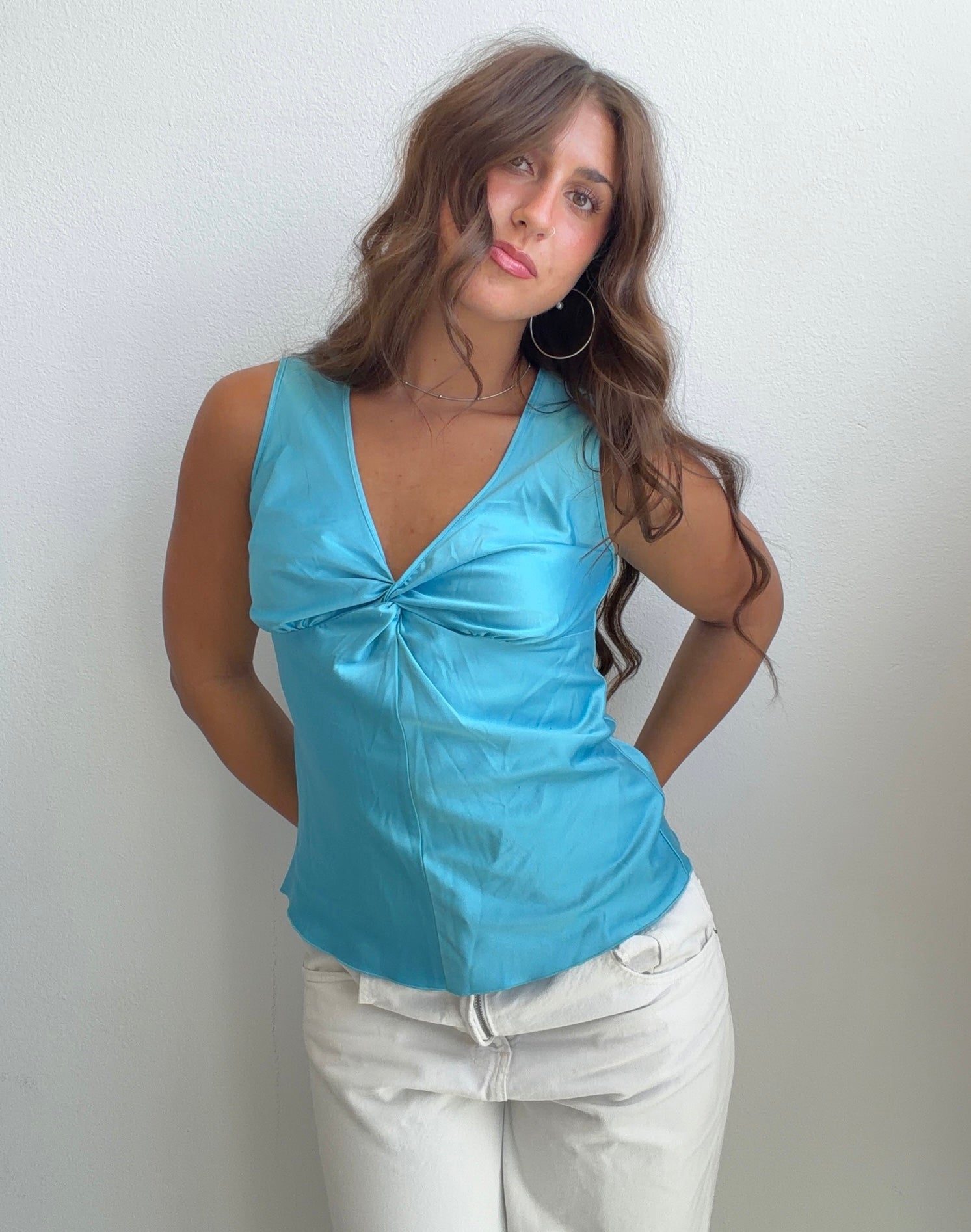 Turquoise Twist Front Sleeveless Top (Small)