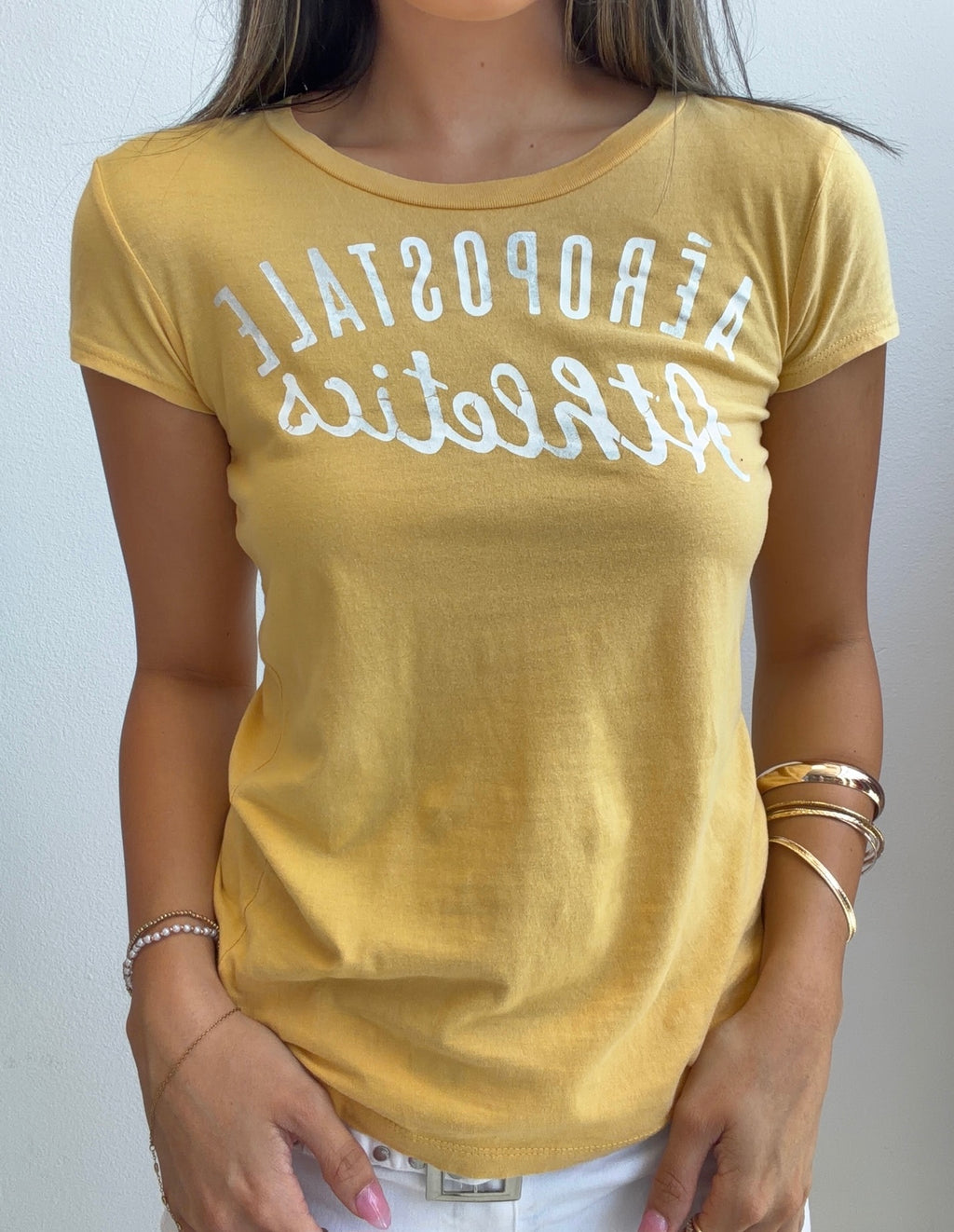 Yellow Aeropostale Graphic Baby Tee (Small)