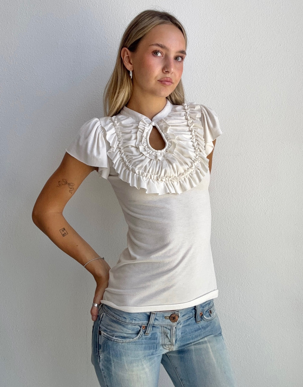 Ivory Ruffle Keyhole Top (Small)