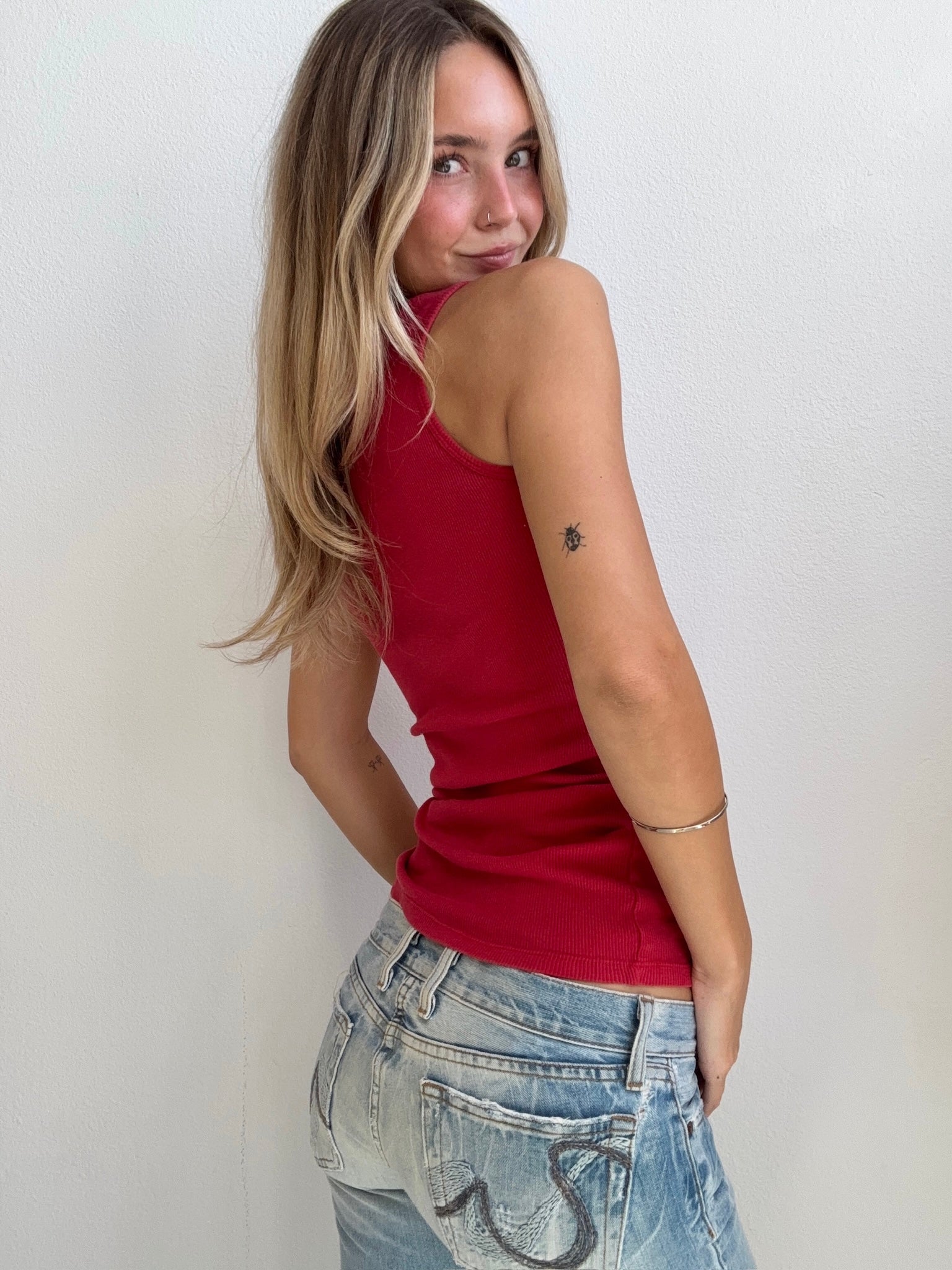 Y2K Red Rhinestone Graphic Tank (XS/Small)