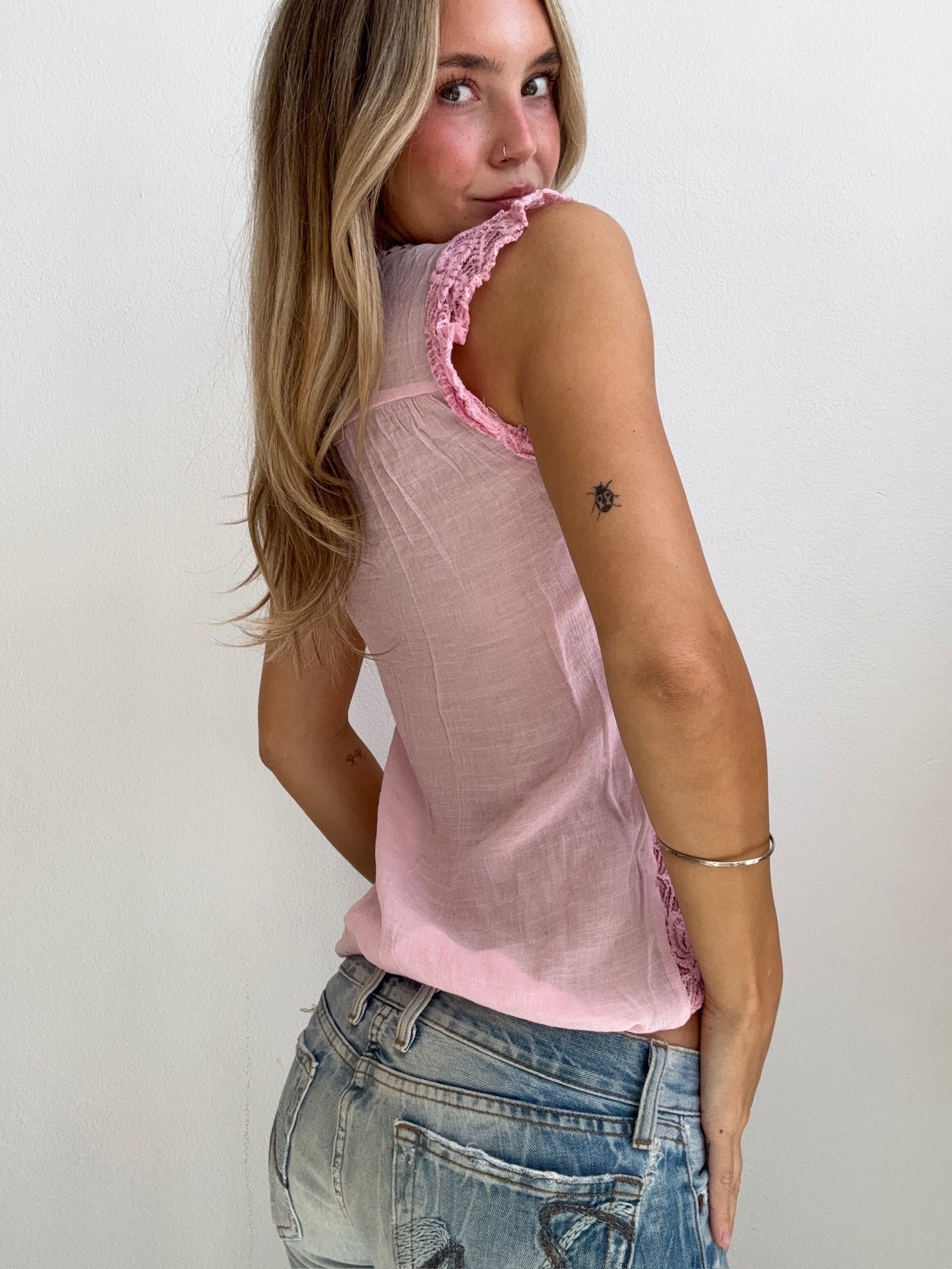 Pink Lace Tie Top (Small)