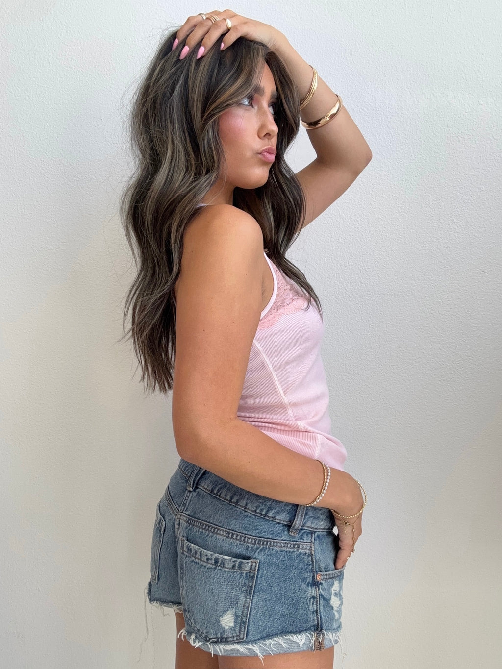 Blush Lace Ribbed Tank (Small)