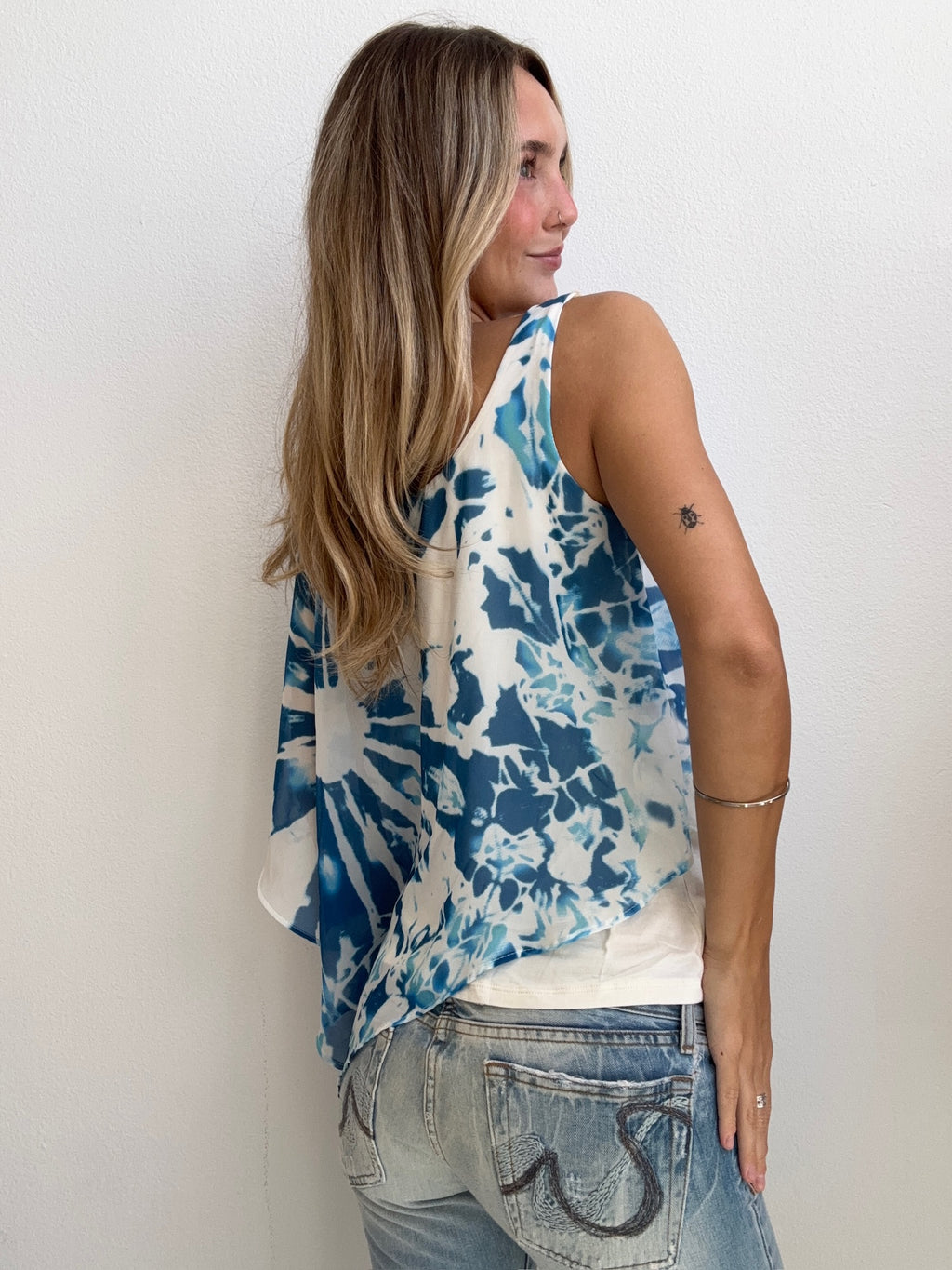 Blue Tie Dye Rhinestone Top (Small)