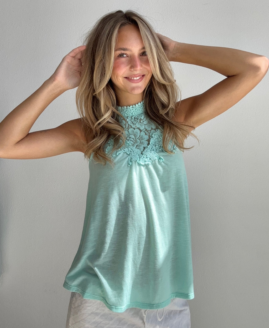 Mint Lace High Neck Tank (Small)