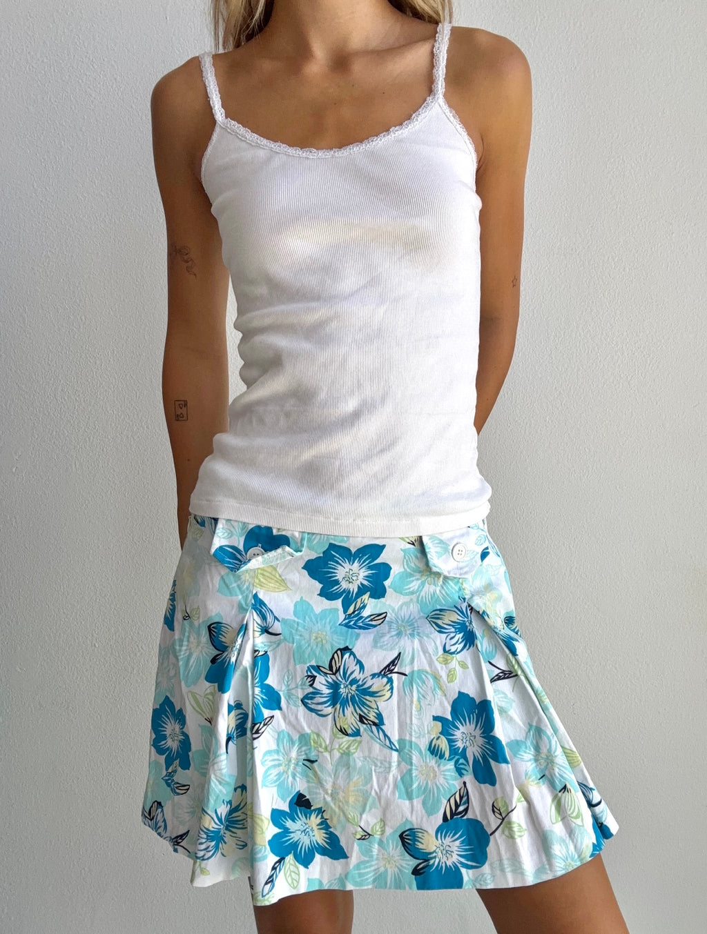 Blue Floral Mini Skirt (Small)