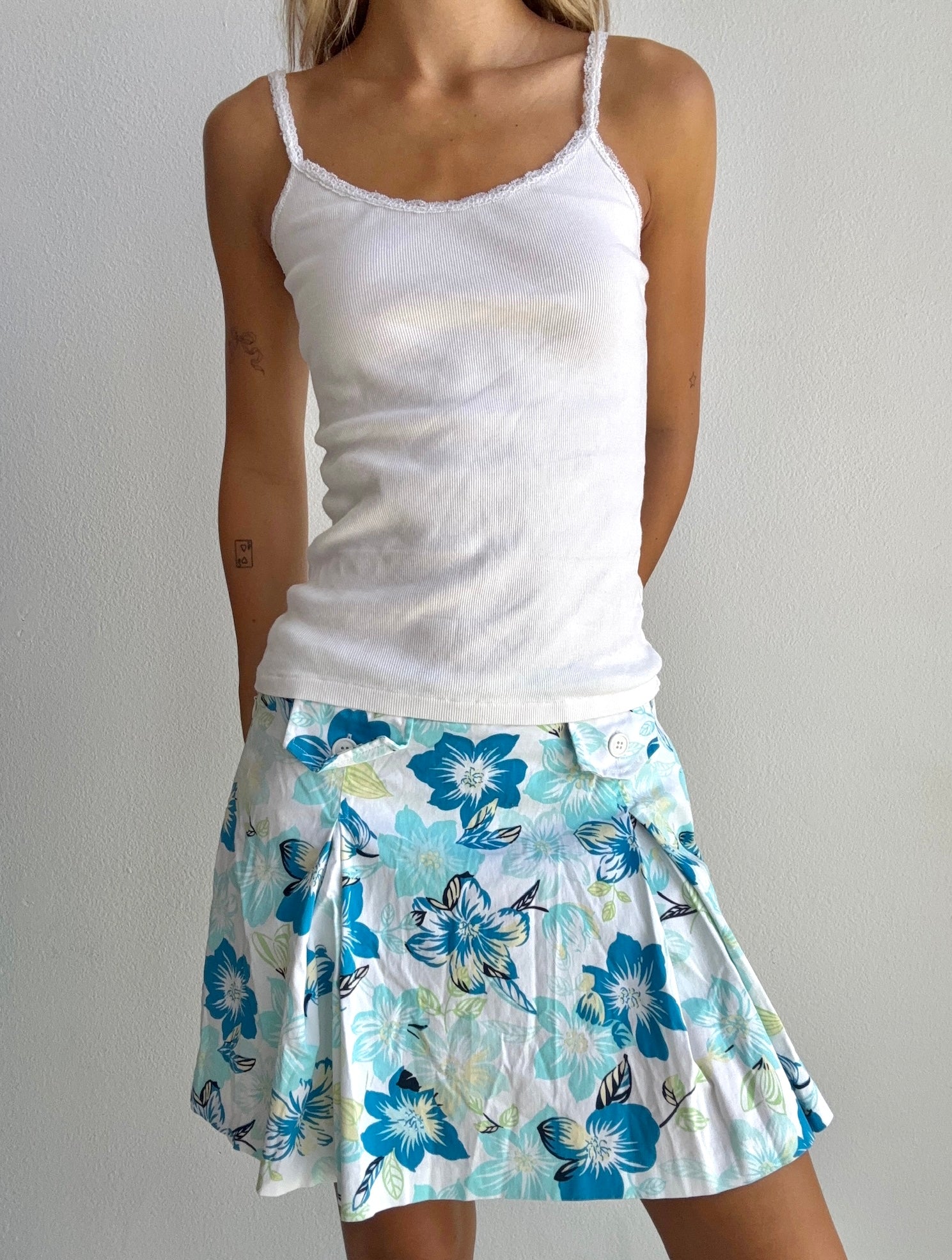 Blue Floral Mini Skirt (Small)