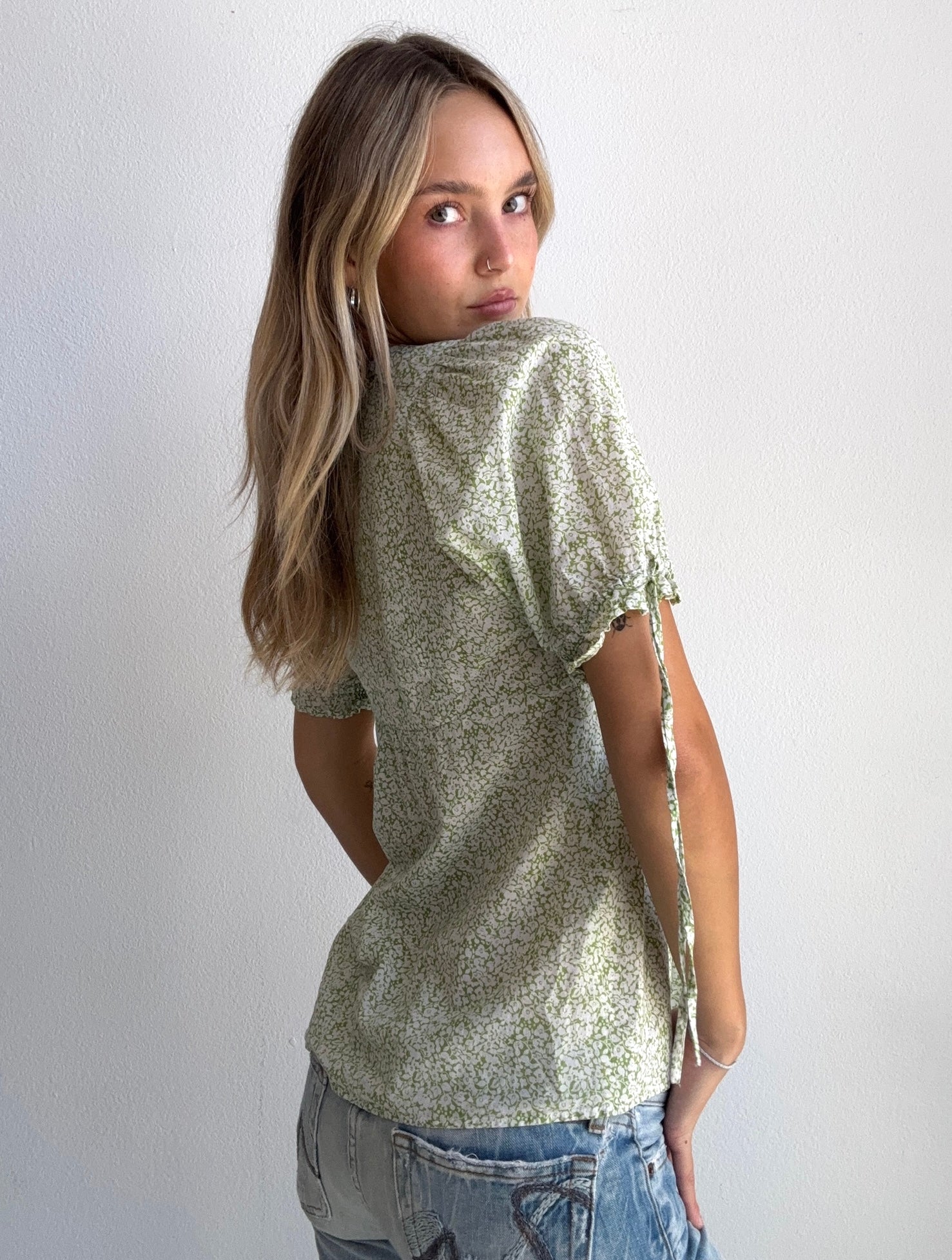Sage Floral Button Blouse (Small)