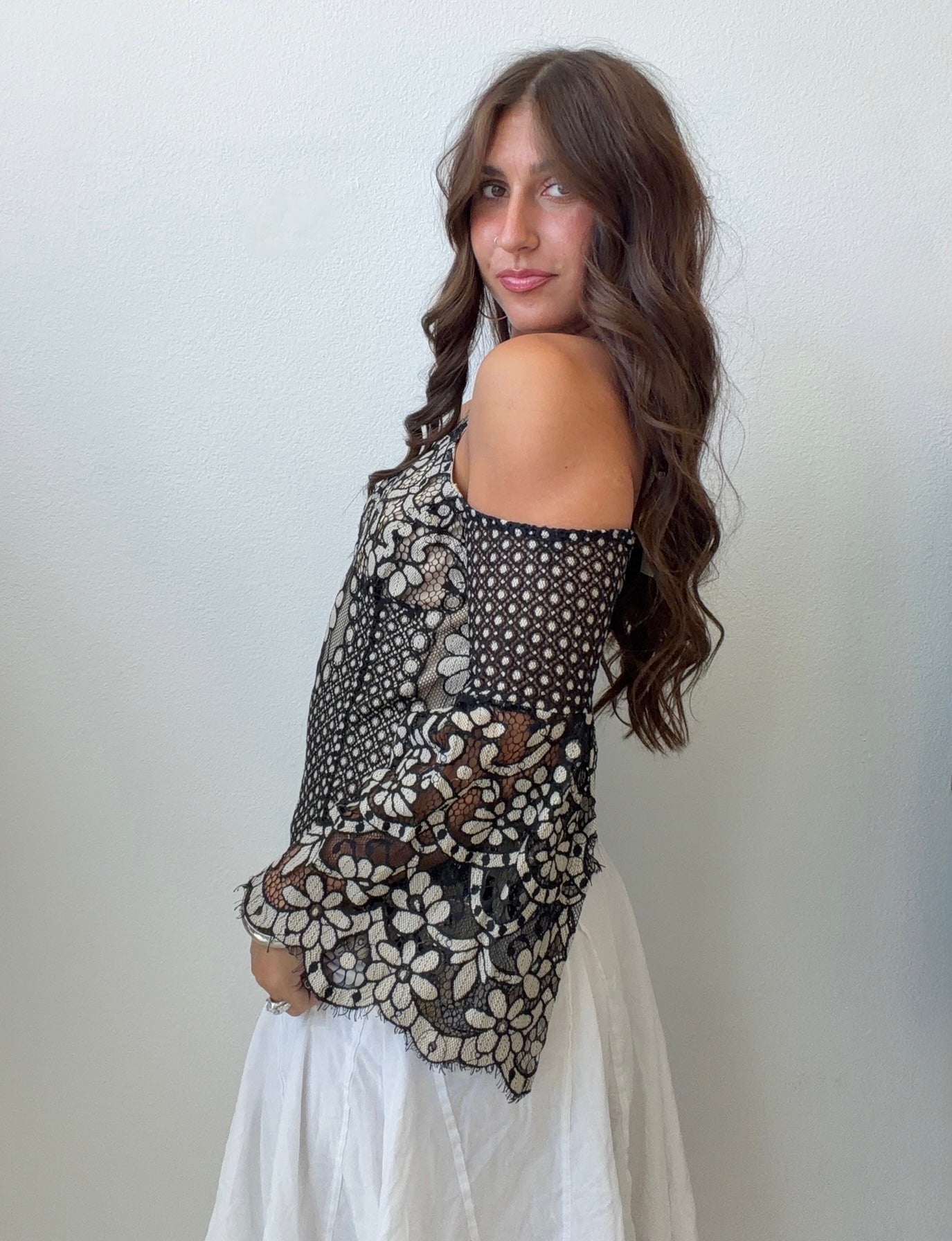 Black Lace Cold Shoulder Top (Small)