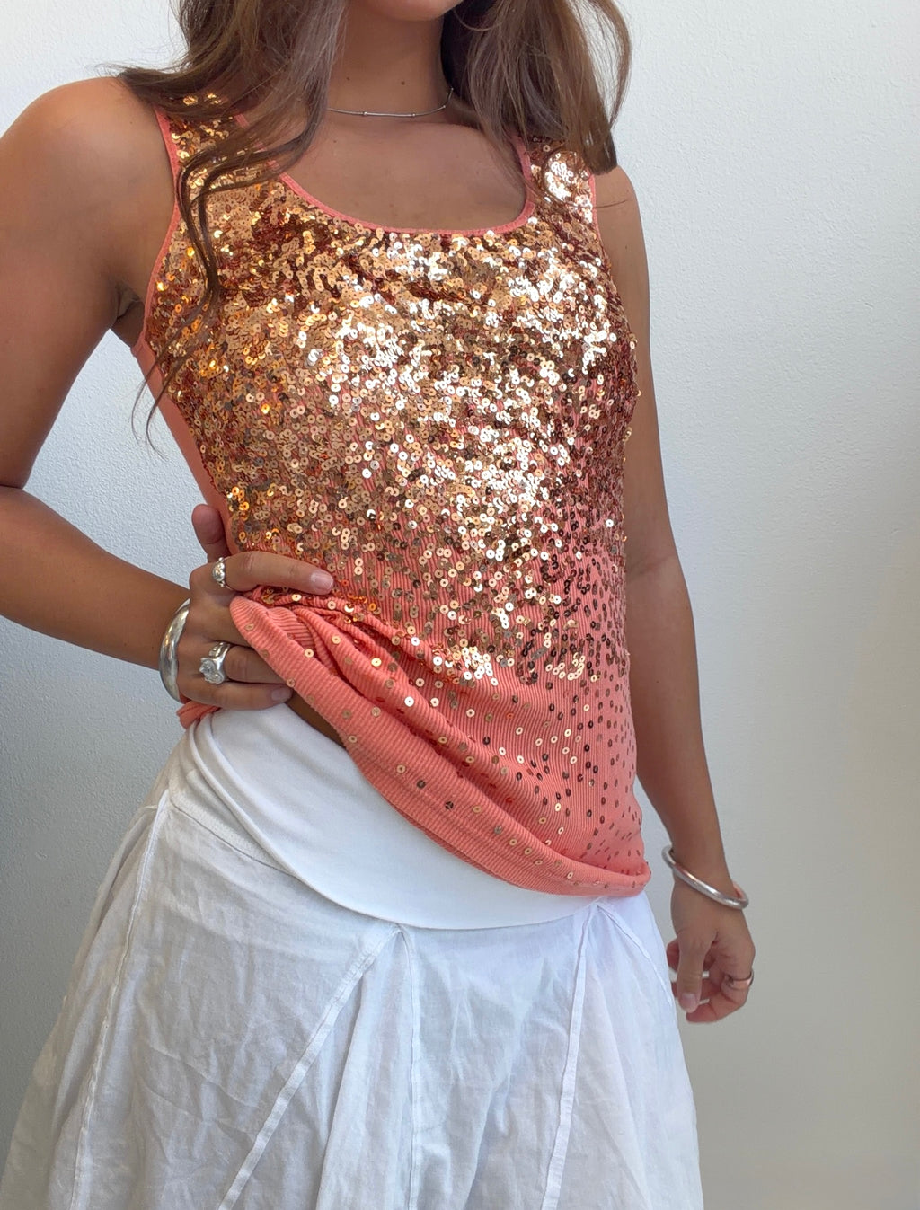 Coral Sleeveless Sequin Top (Small)