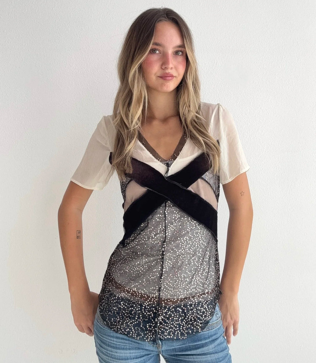Sequin Italian Mesh Top (Small)