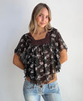 Brown Floral Babydoll Flowy Top (Small)